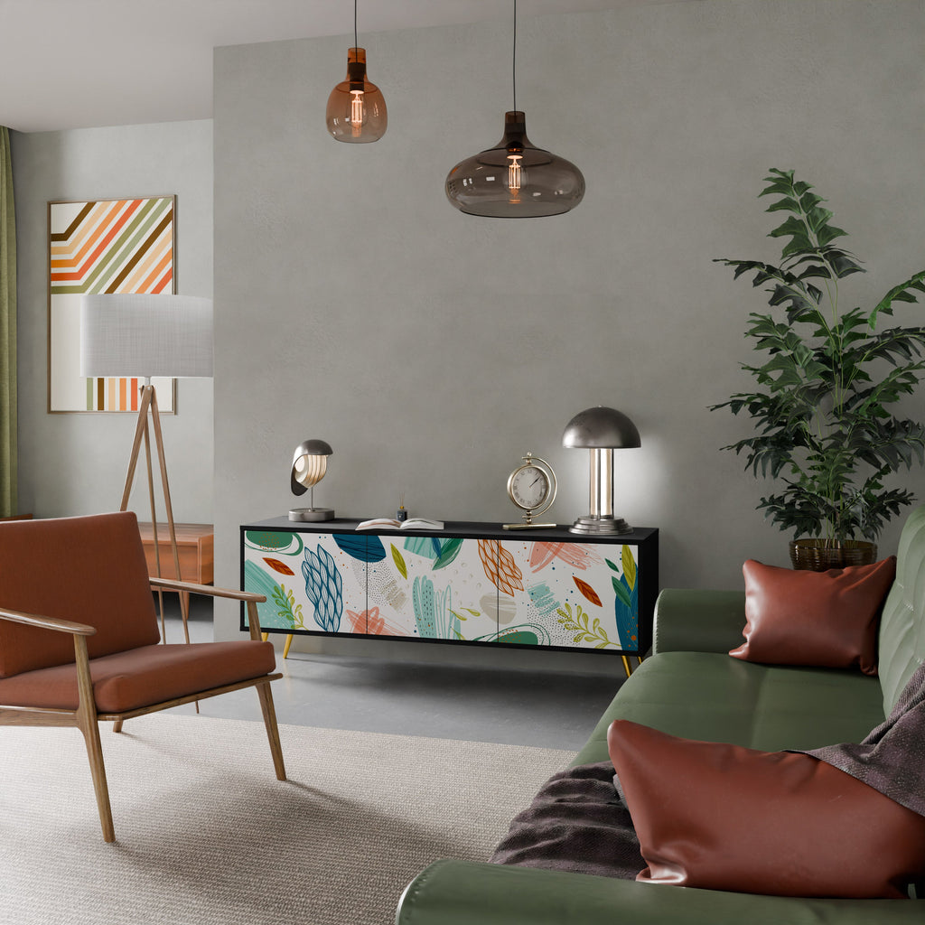 BOTANICAL HURRICANE Móvel de TV com 3 Portas em Acabamento Preto