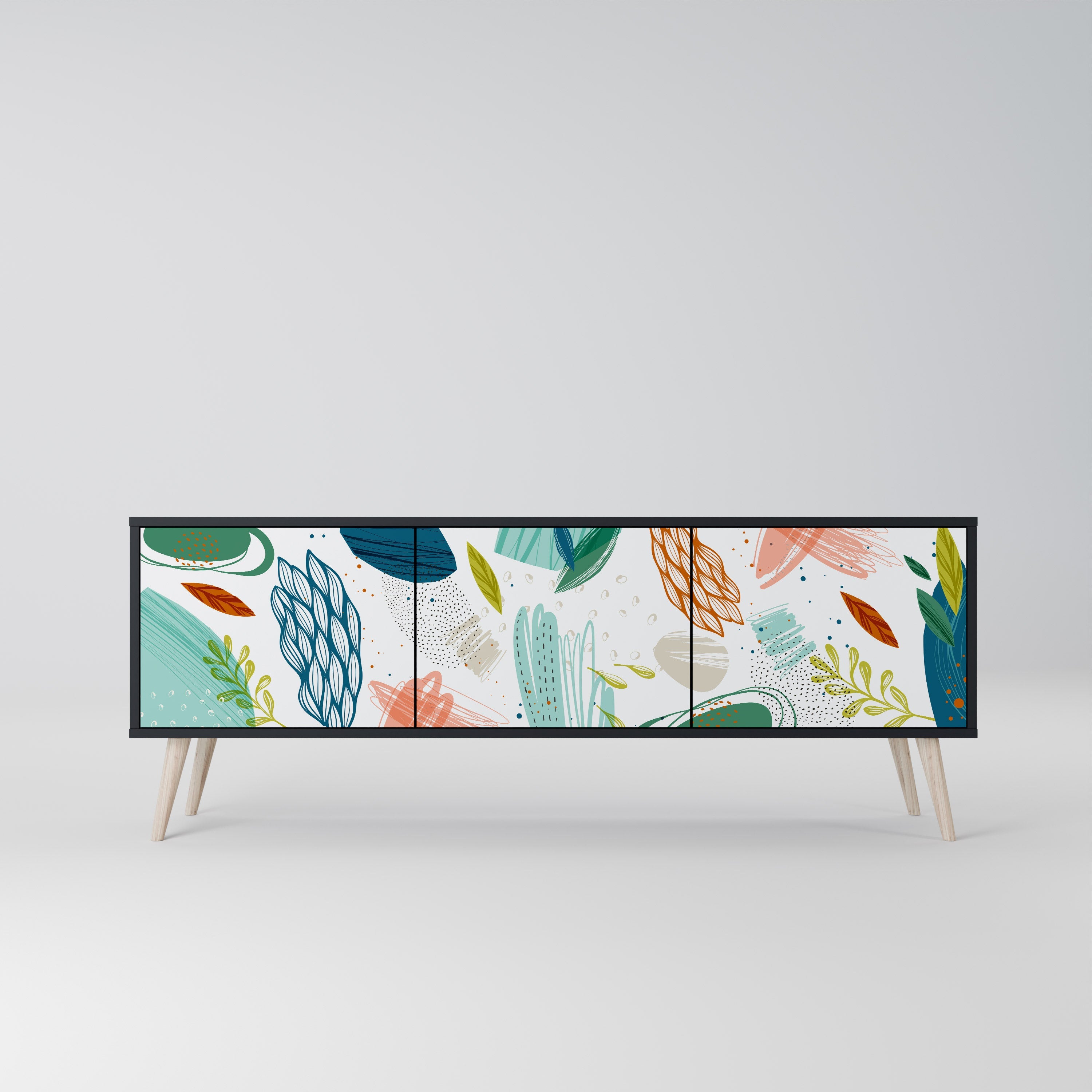 BOTANICAL HURRICANE Móvel de TV com 3 Portas em Acabamento Preto