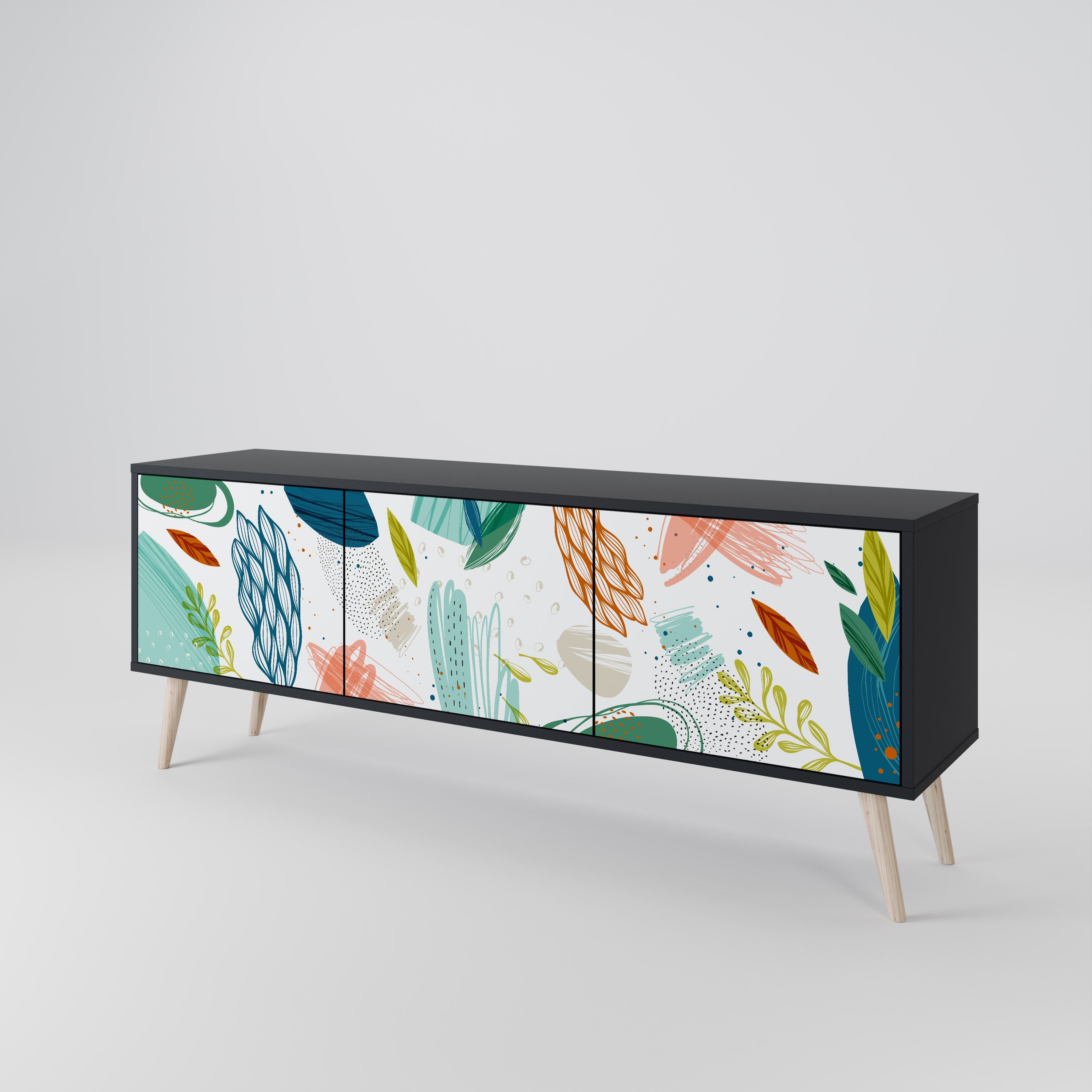 BOTANICAL HURRICANE Móvel de TV com 3 Portas em Acabamento Preto