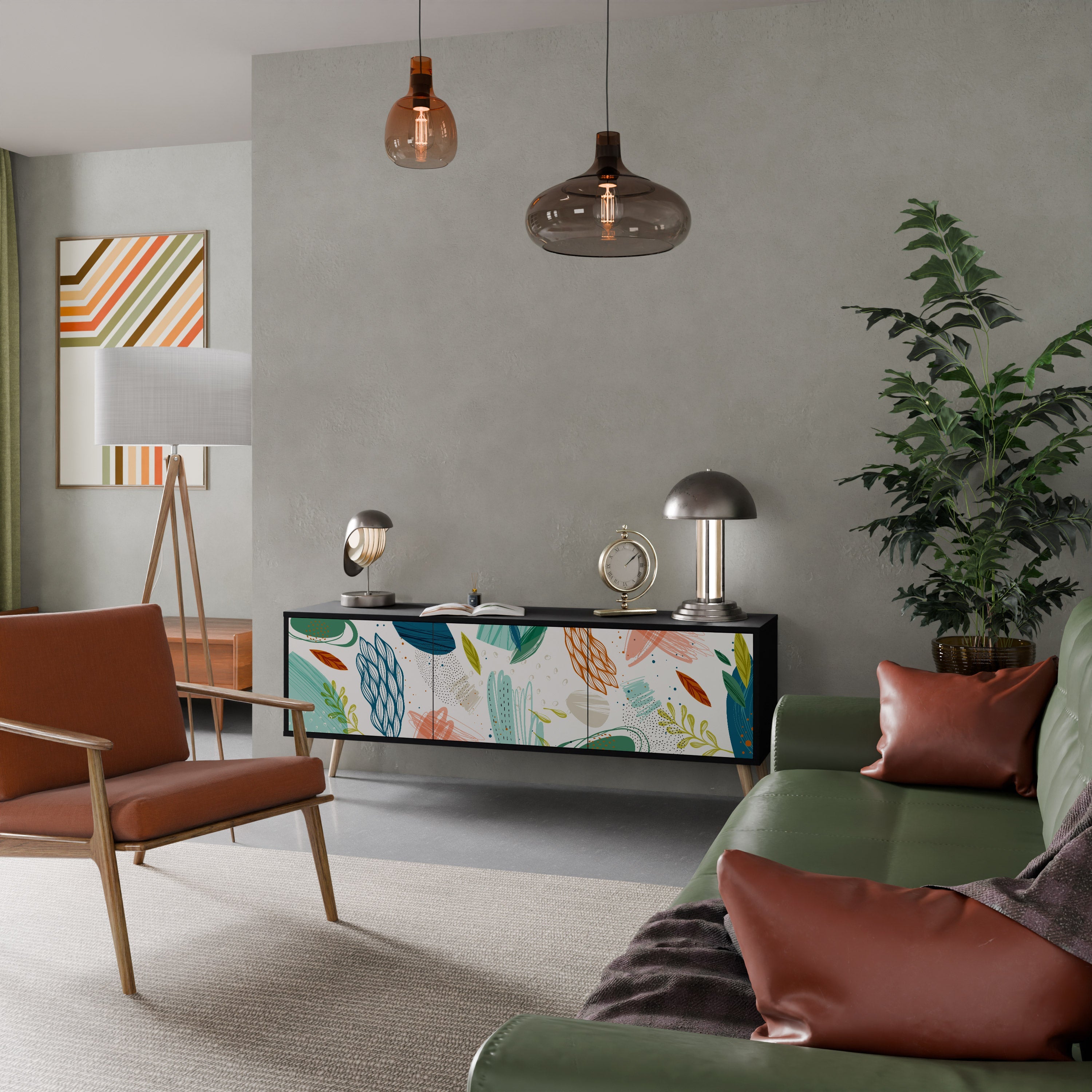 BOTANICAL HURRICANE Móvel de TV com 3 Portas em Acabamento Preto