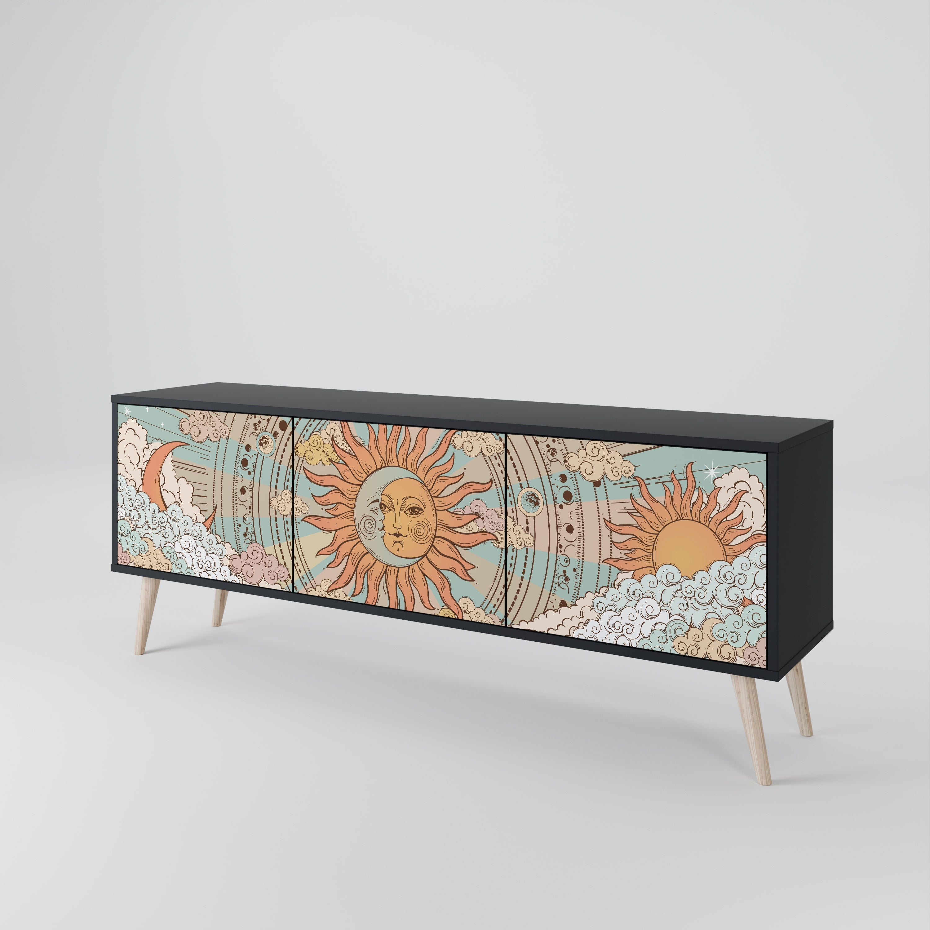 MYSTICAL STRUCTURE Móvel de TV com 3 Portas em Acabamento Preto