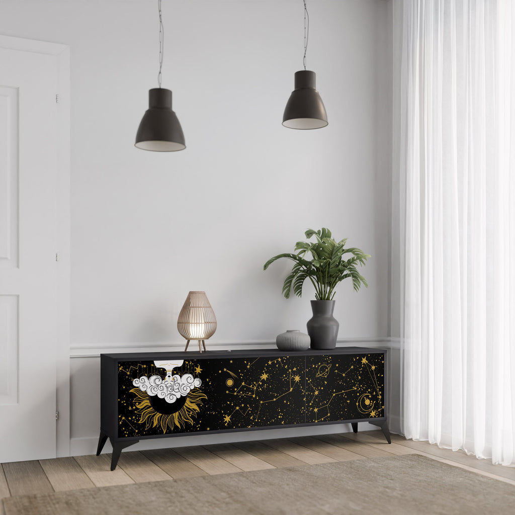 STELLAR CONSTELLATIONS Móvel de TV com 3 Portas em Acabamento Preto