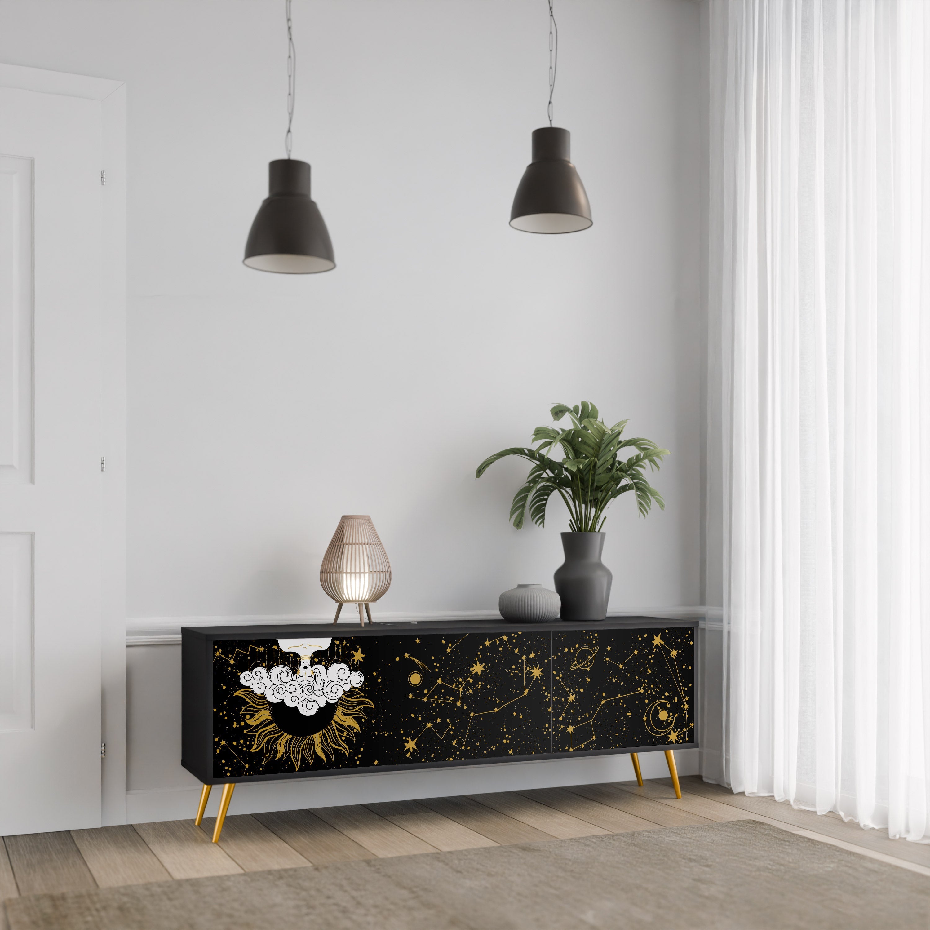 STELLAR CONSTELLATIONS Móvel de TV com 3 Portas em Acabamento Preto