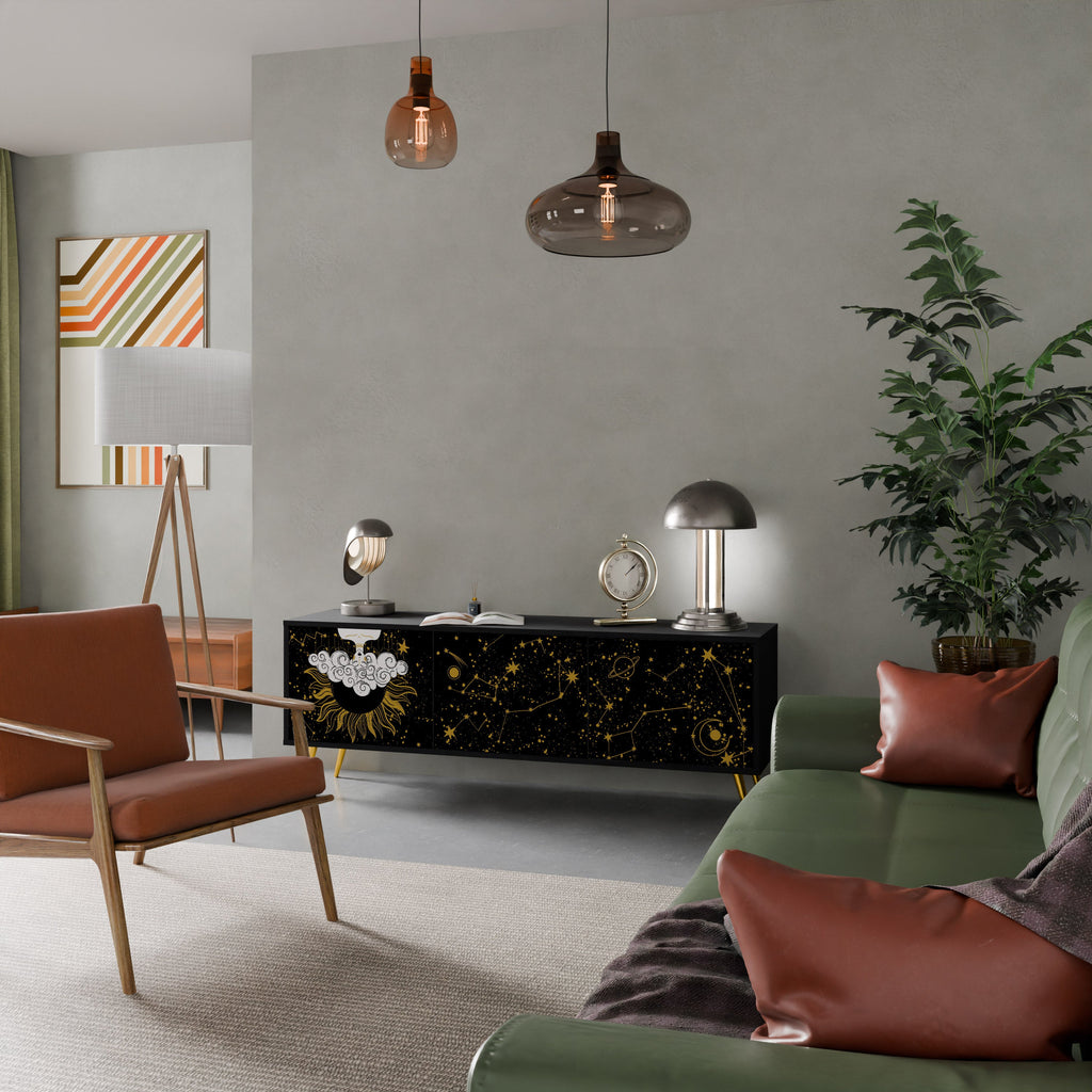 STELLAR CONSTELLATIONS Móvel de TV com 3 Portas em Acabamento Preto