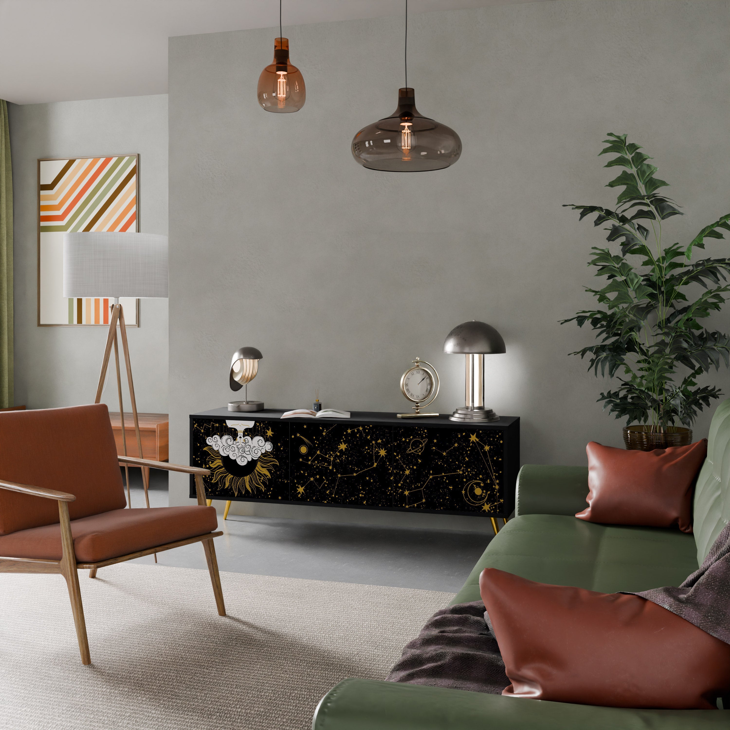 STELLAR CONSTELLATIONS Móvel de TV com 3 Portas em Acabamento Preto