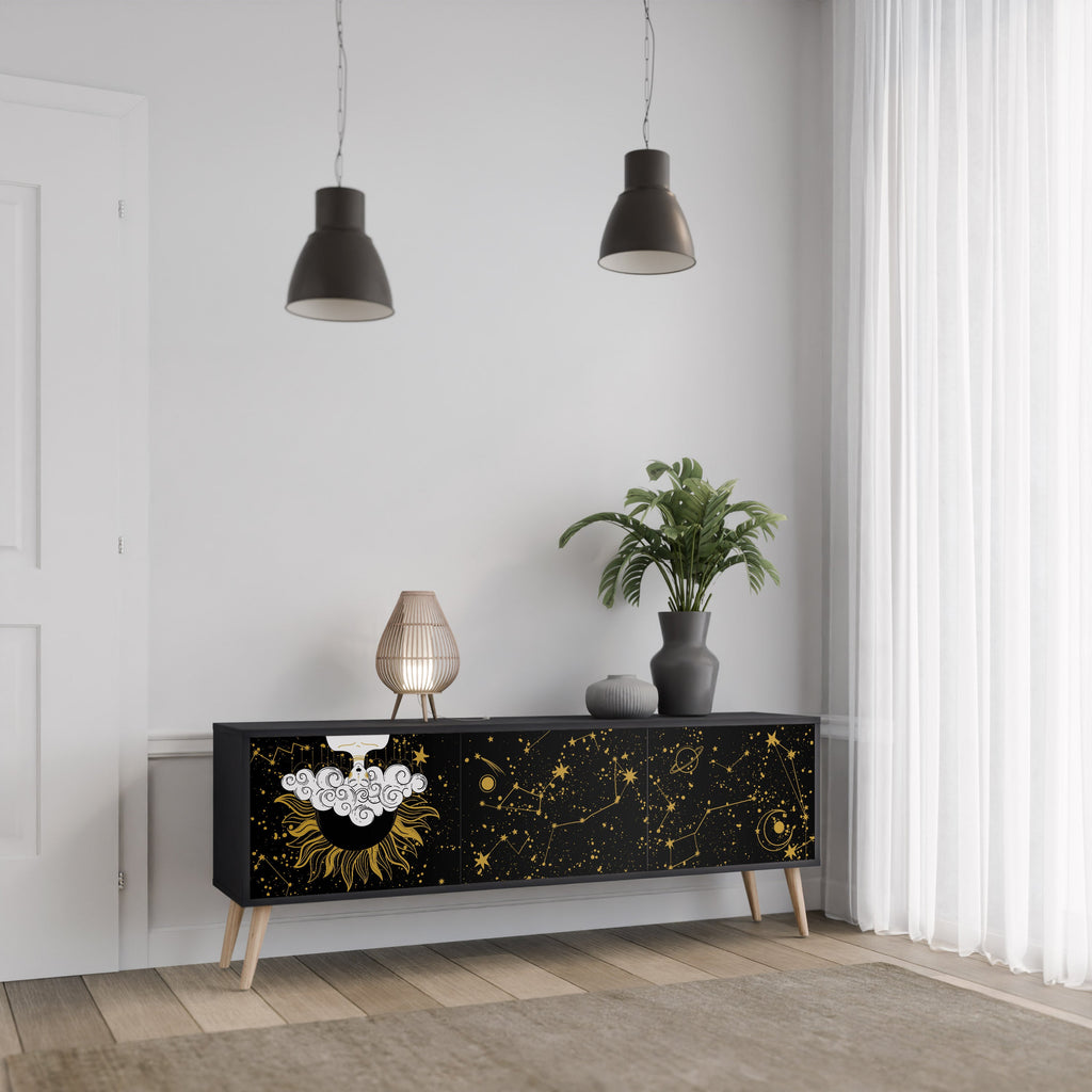 STELLAR CONSTELLATIONS Móvel de TV com 3 Portas em Acabamento Preto