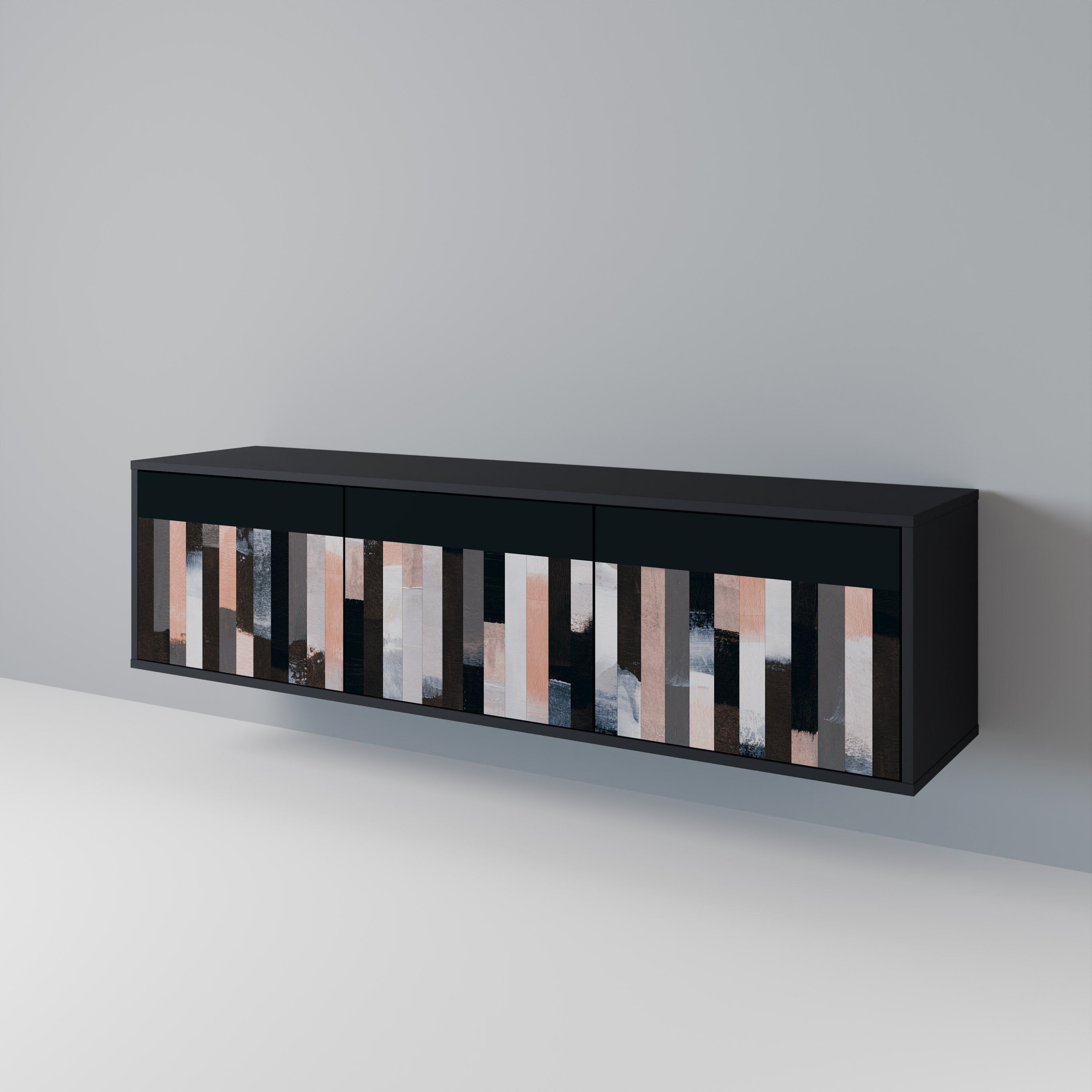 COLLAGE OF RECTANGLES 3-Door TV Stand in Black Finish