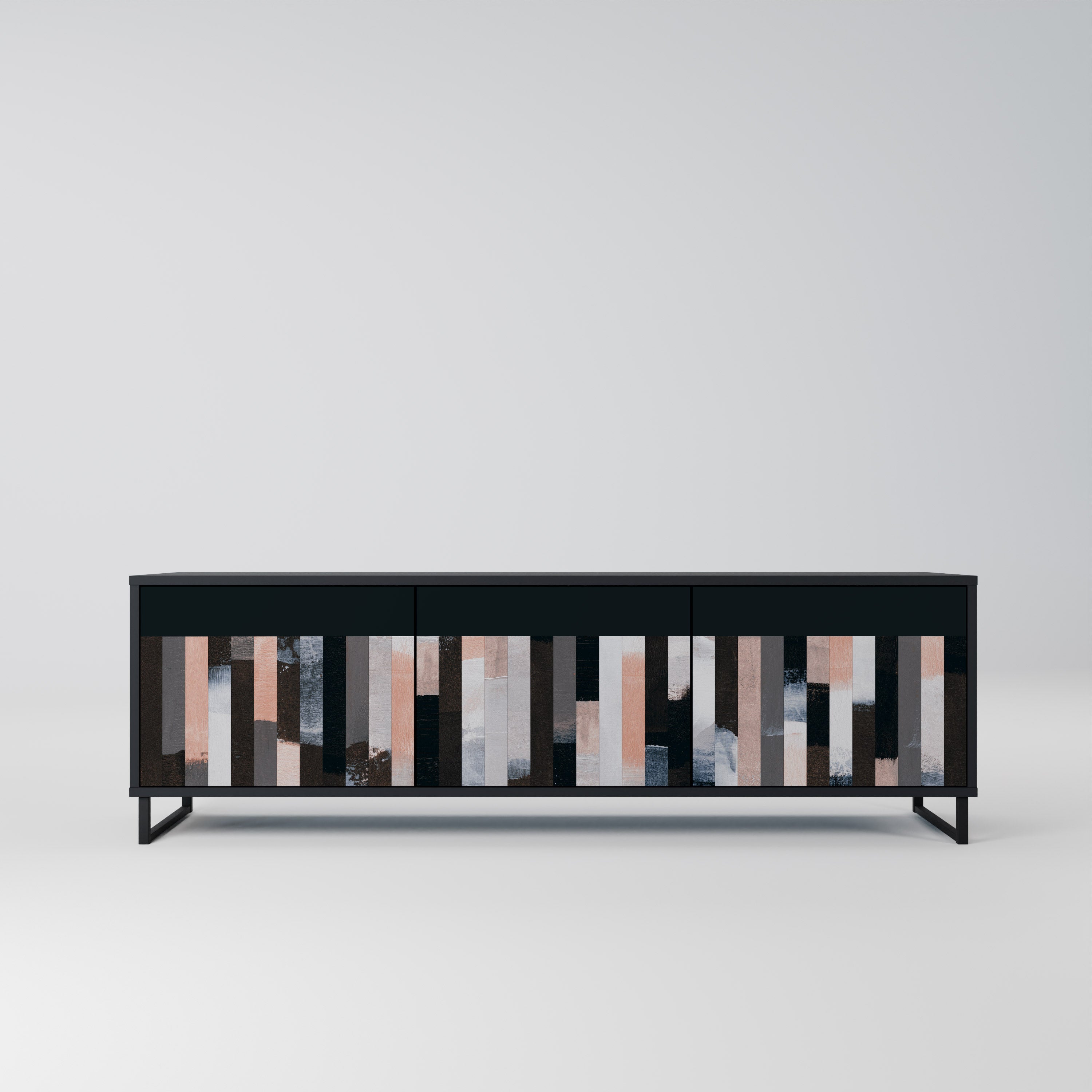 COLLAGE OF RECTANGLES Móvel de TV com 3 Portas em Acabamento Preto