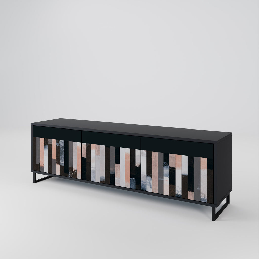 COLLAGE OF RECTANGLES 3-Door TV Stand in Black Finish
