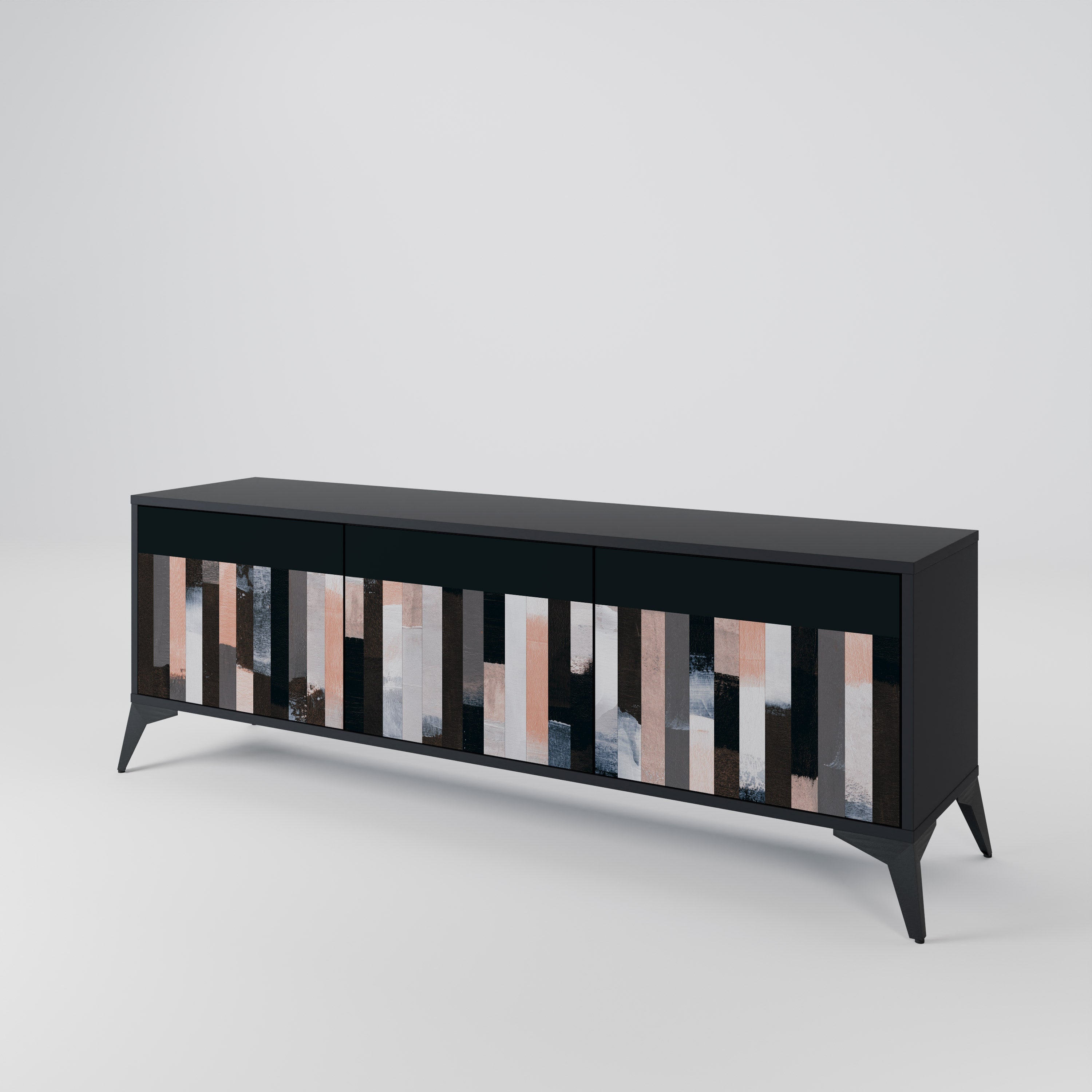 COLLAGE OF RECTANGLES 3-Door TV Stand in Black Finish