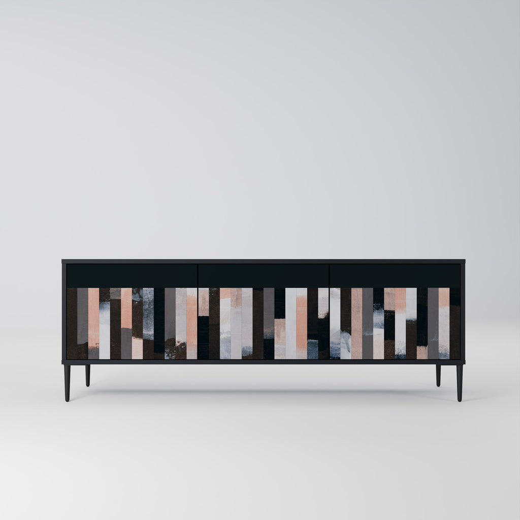 COLLAGE OF RECTANGLES 3-Door TV Stand in Black Finish