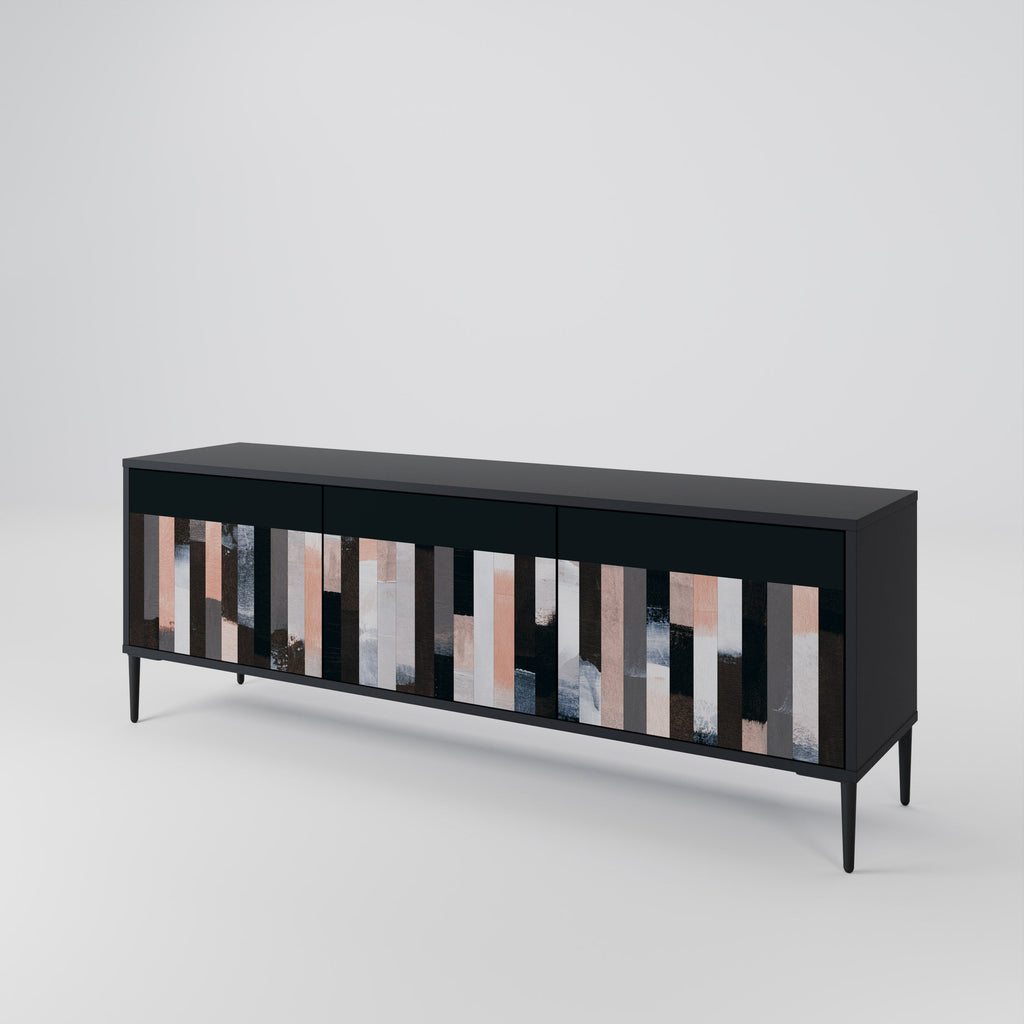 COLLAGE OF RECTANGLES 3-Door TV Stand in Black Finish