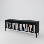 COLLAGE OF RECTANGLES 3-Door TV Stand in Black Finish