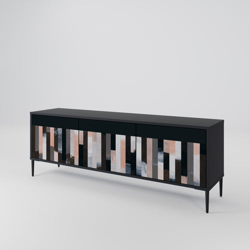 COLLAGE OF RECTANGLES 3-Door TV Stand in Black Finish
