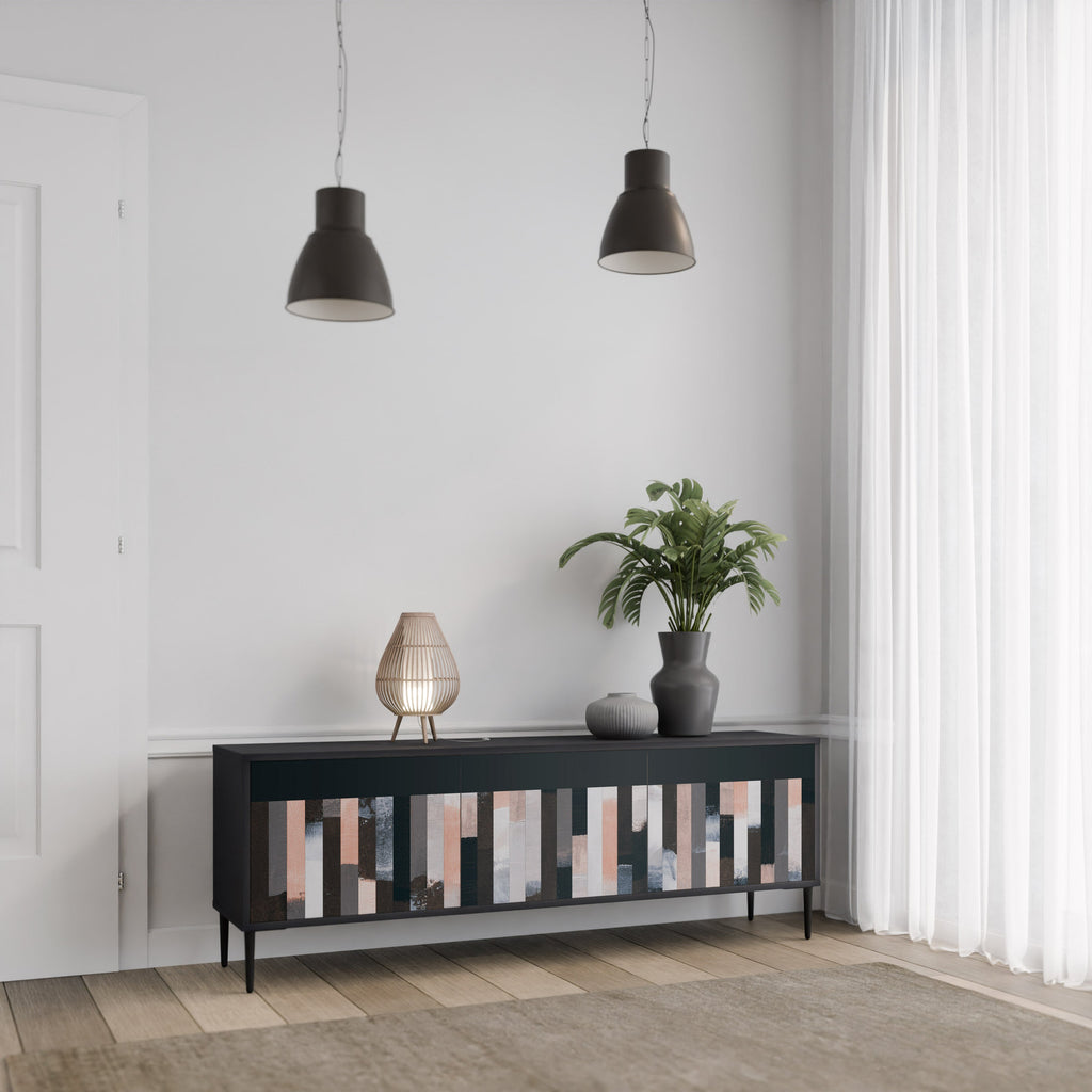 COLLAGE OF RECTANGLES 3-Door TV Stand in Black Finish