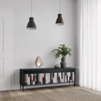 COLLAGE OF RECTANGLES 3-Door TV Stand in Black Finish