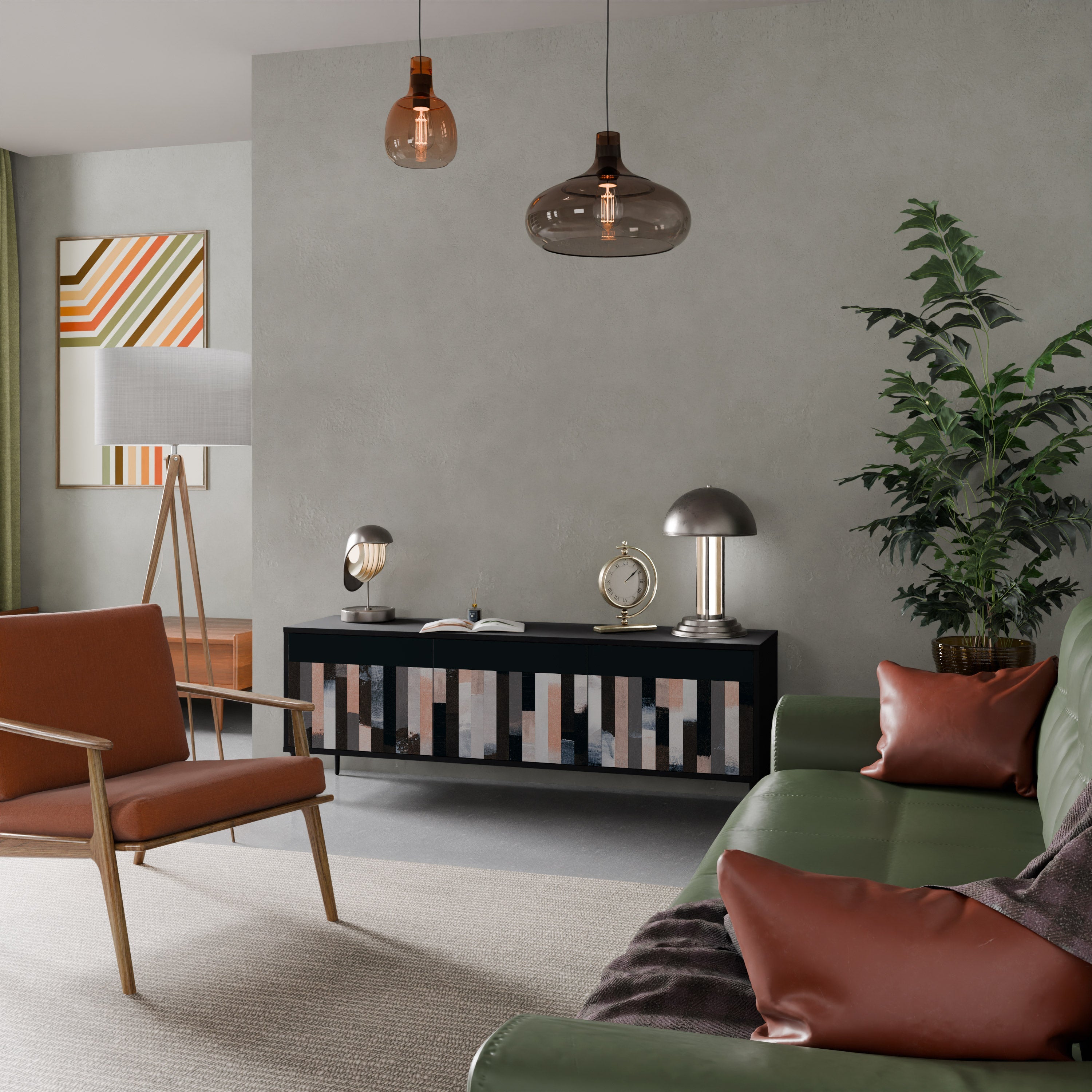 COLLAGE OF RECTANGLES Móvel de TV com 3 Portas em Acabamento Preto