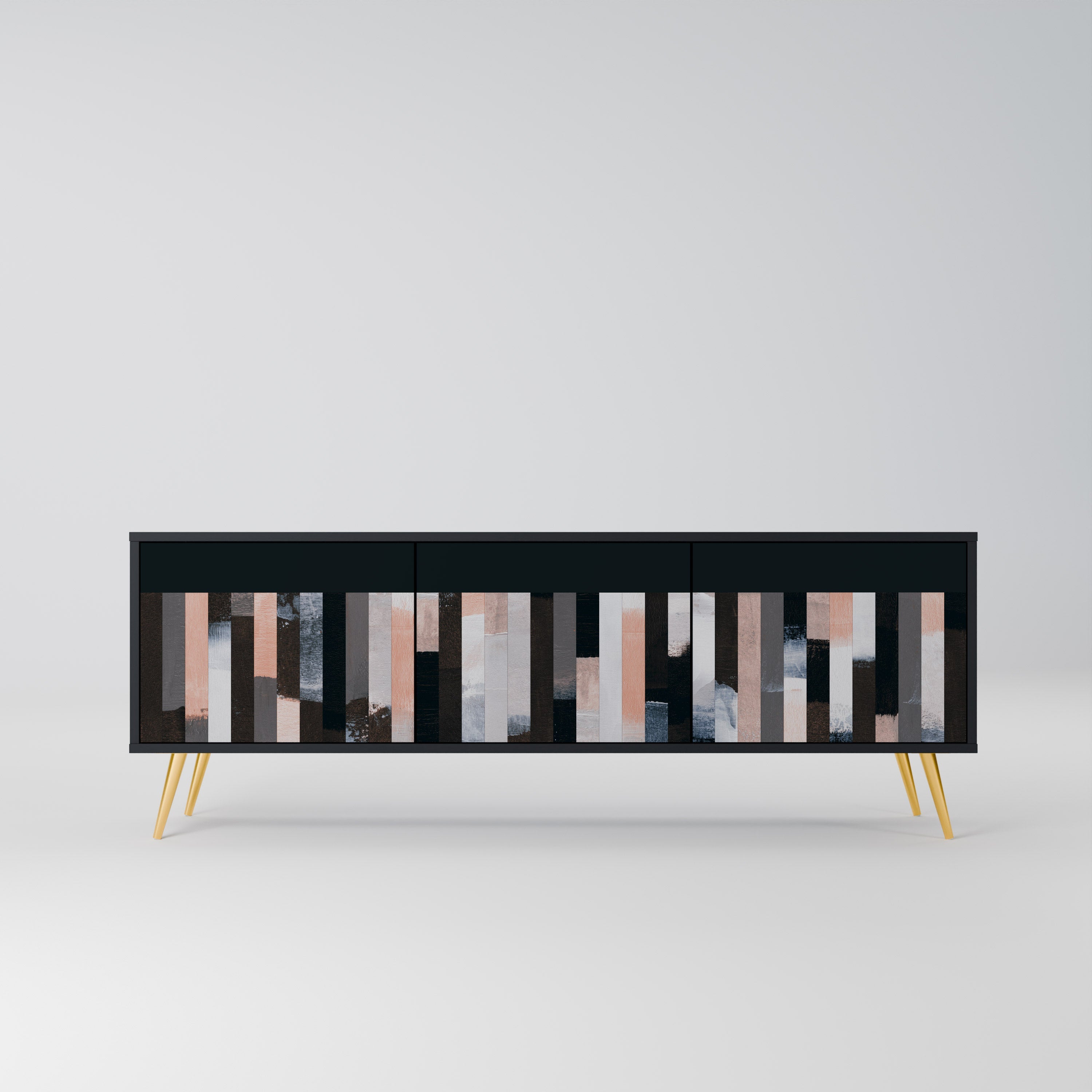 COLLAGE OF RECTANGLES Móvel de TV com 3 Portas em Acabamento Preto