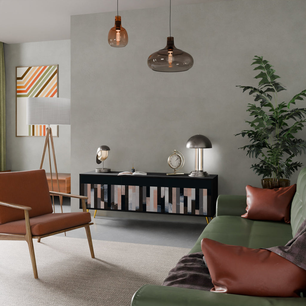 COLLAGE OF RECTANGLES 3-Door TV Stand in Black Finish