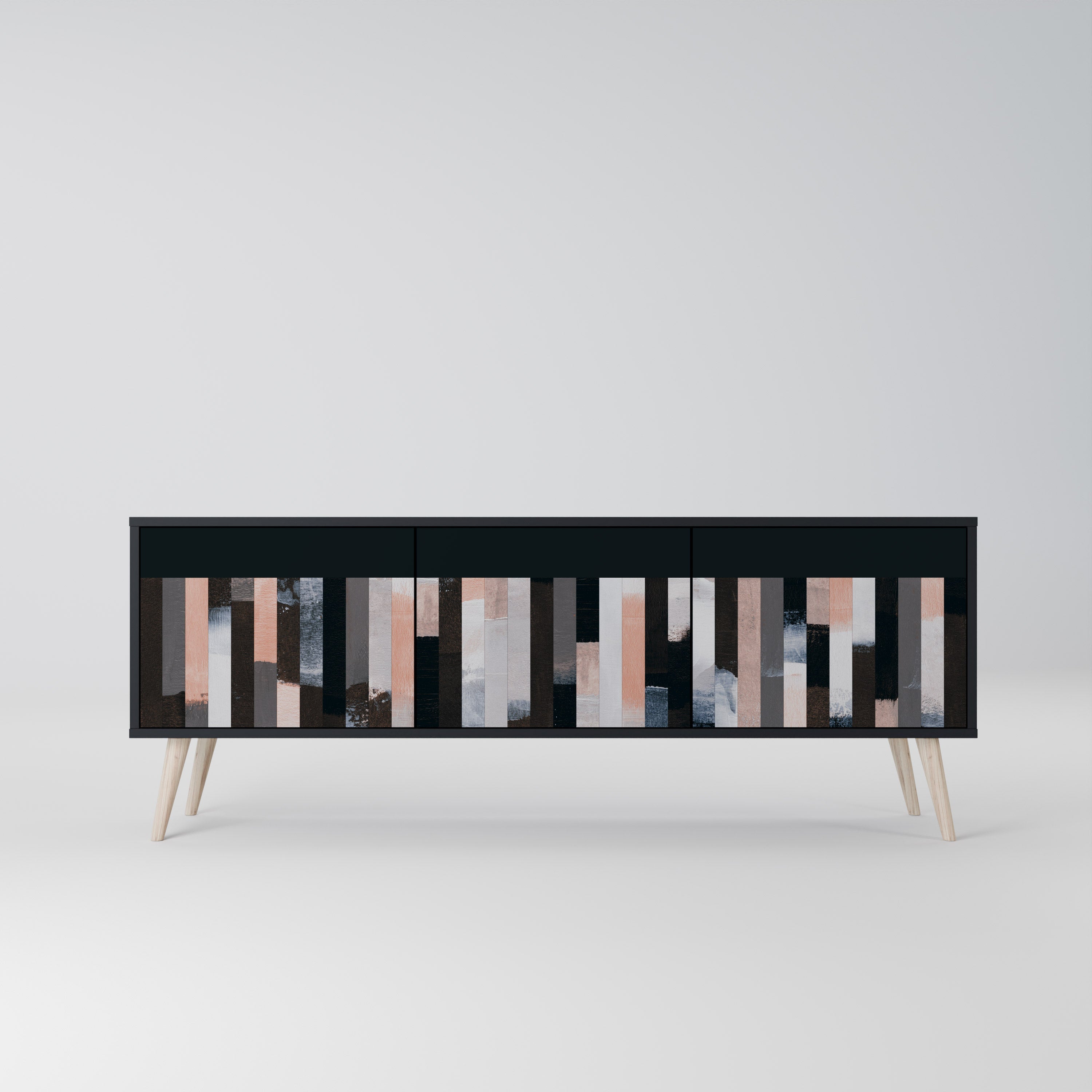 COLLAGE OF RECTANGLES Móvel de TV com 3 Portas em Acabamento Preto