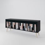 COLLAGE OF RECTANGLES 3-Door TV Stand in Black Finish