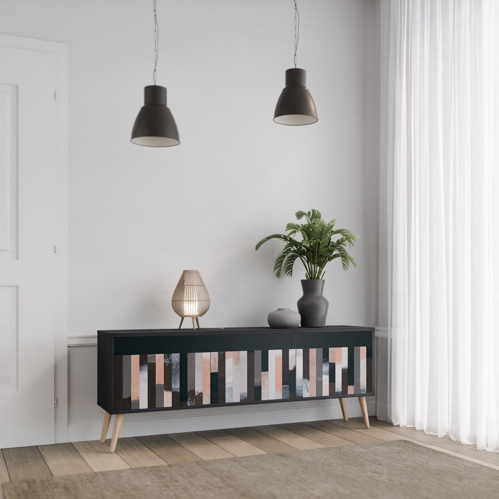 COLLAGE OF RECTANGLES 3-Door TV Stand in Black Finish