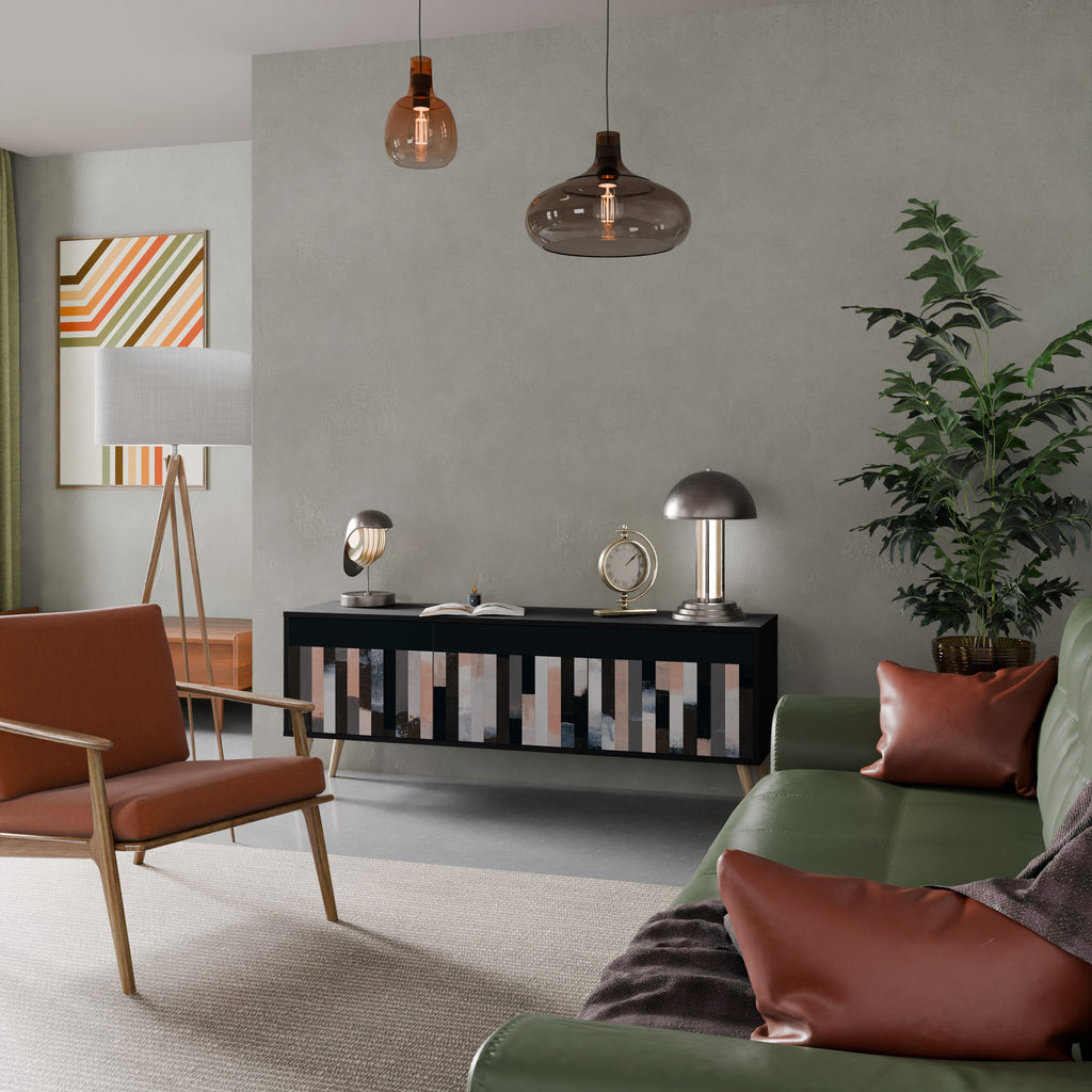 COLLAGE OF RECTANGLES 3-Door TV Stand in Black Finish