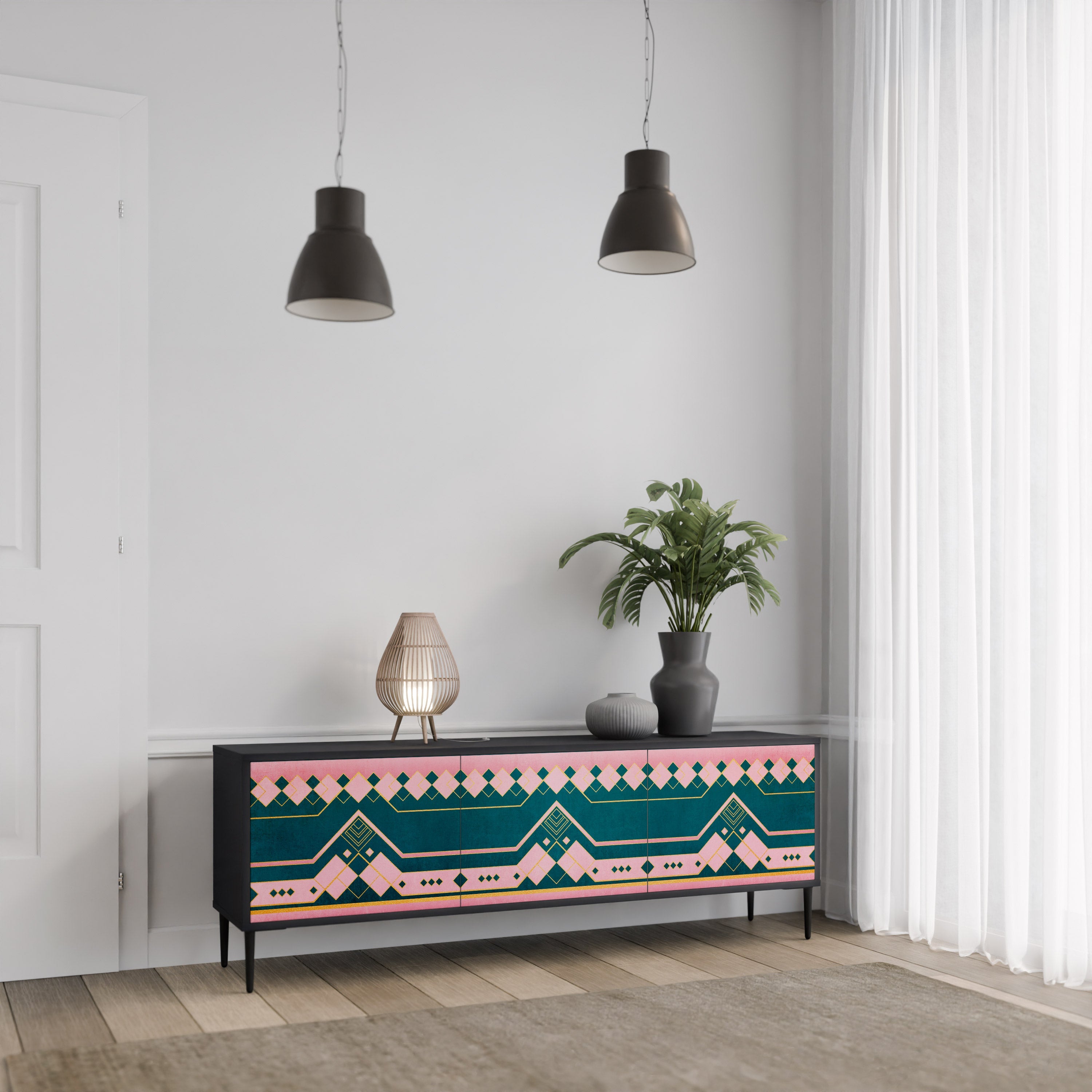 ROYAL COMPOSITION Móvel de TV com 3 Portas em Acabamento Preto