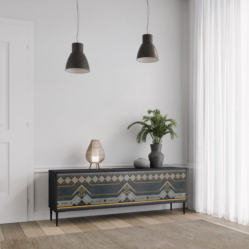 ROYAL ORDINARINESS 3-Door TV Stand in Black Finish