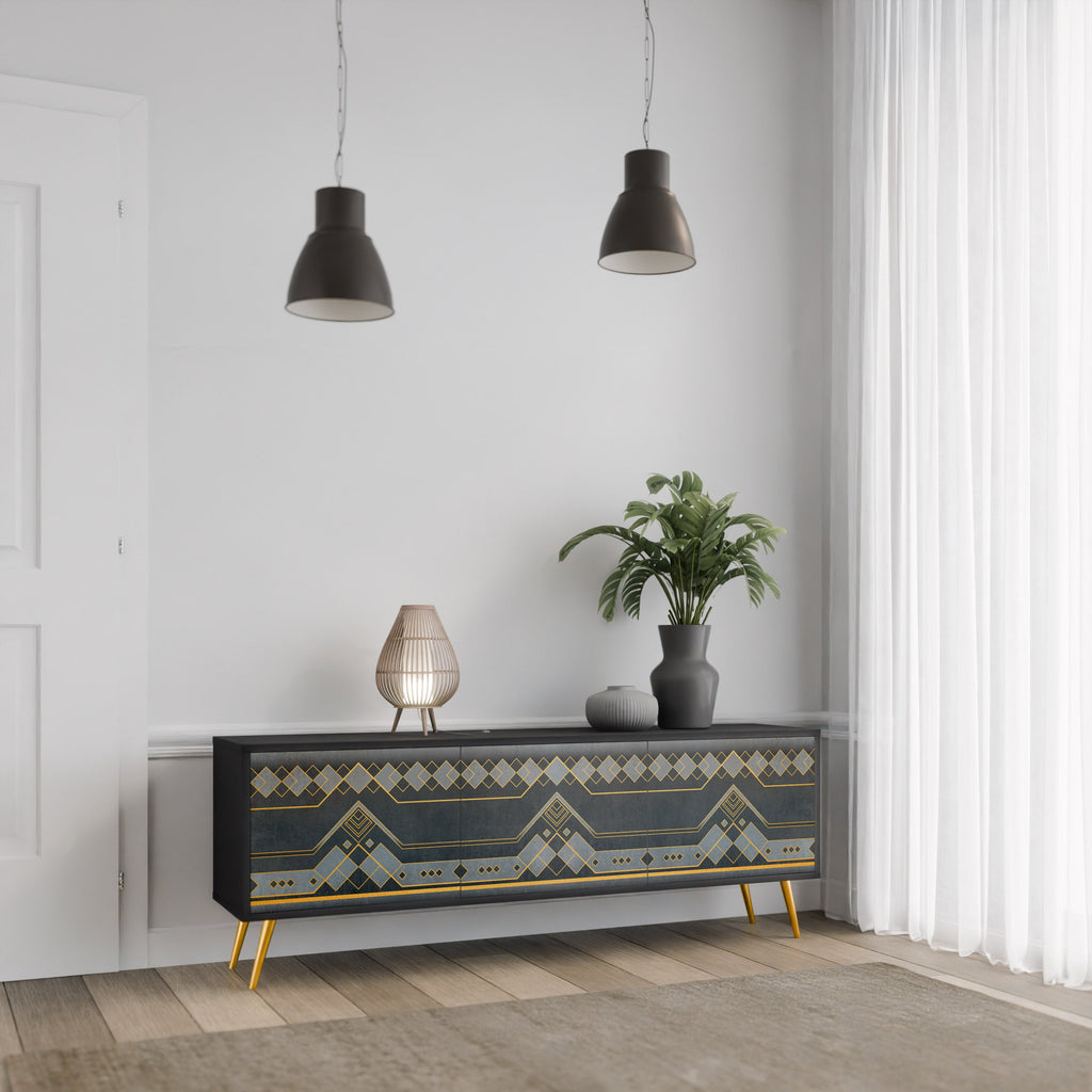 ROYAL ORDINARINESS 3-Door TV Stand in Black Finish