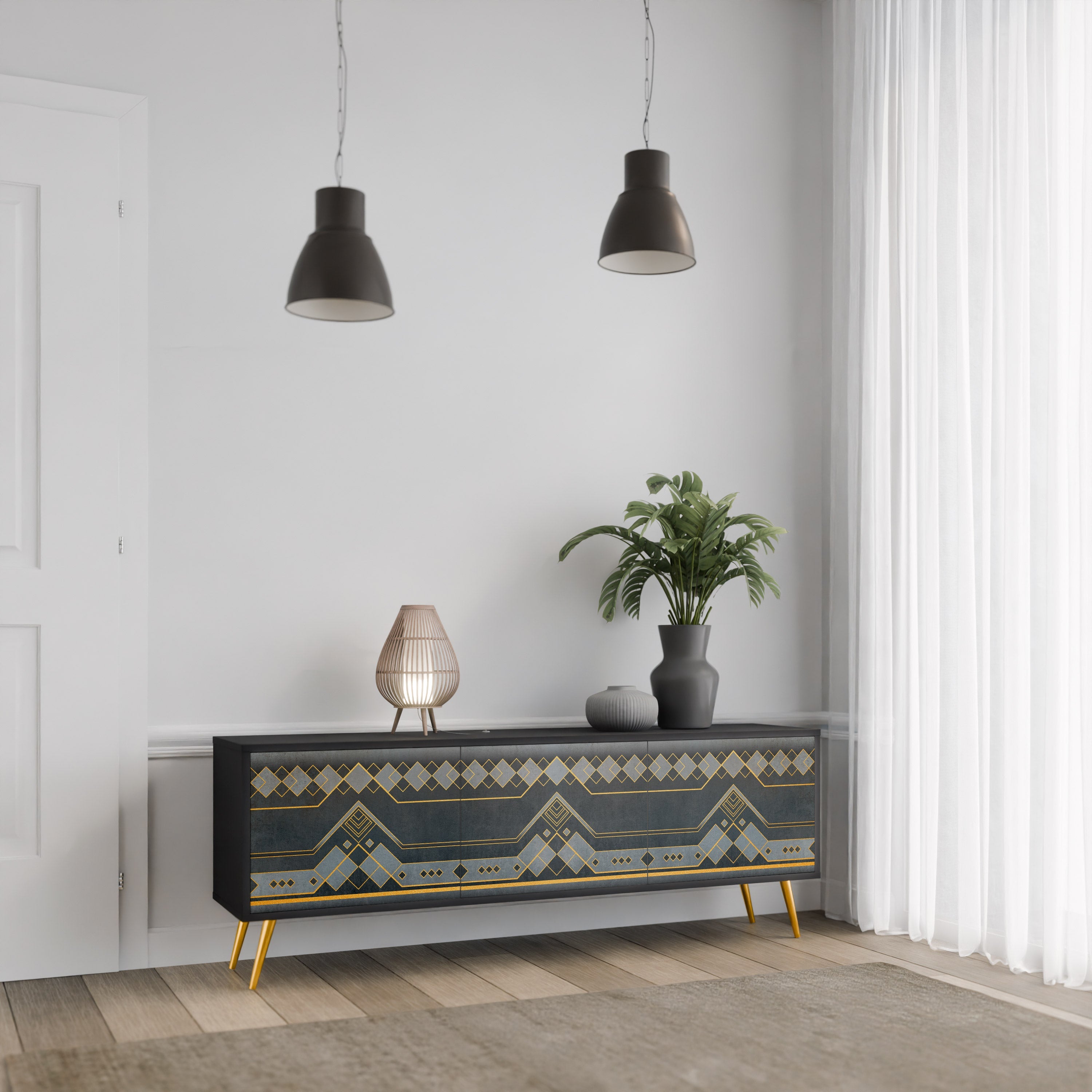 ROYAL ORDINARINESS 3-Door TV Stand in Black Finish