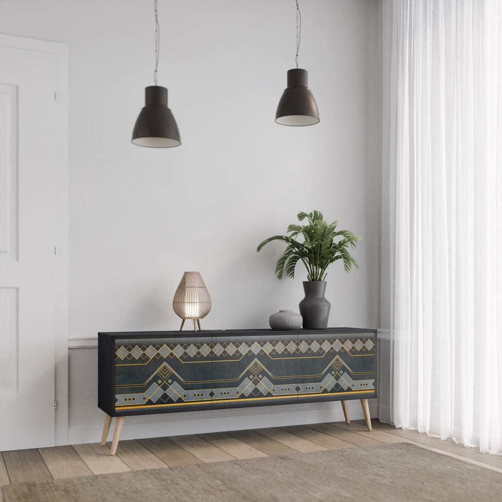 ROYAL ORDINARINESS 3-Door TV Stand in Black Finish