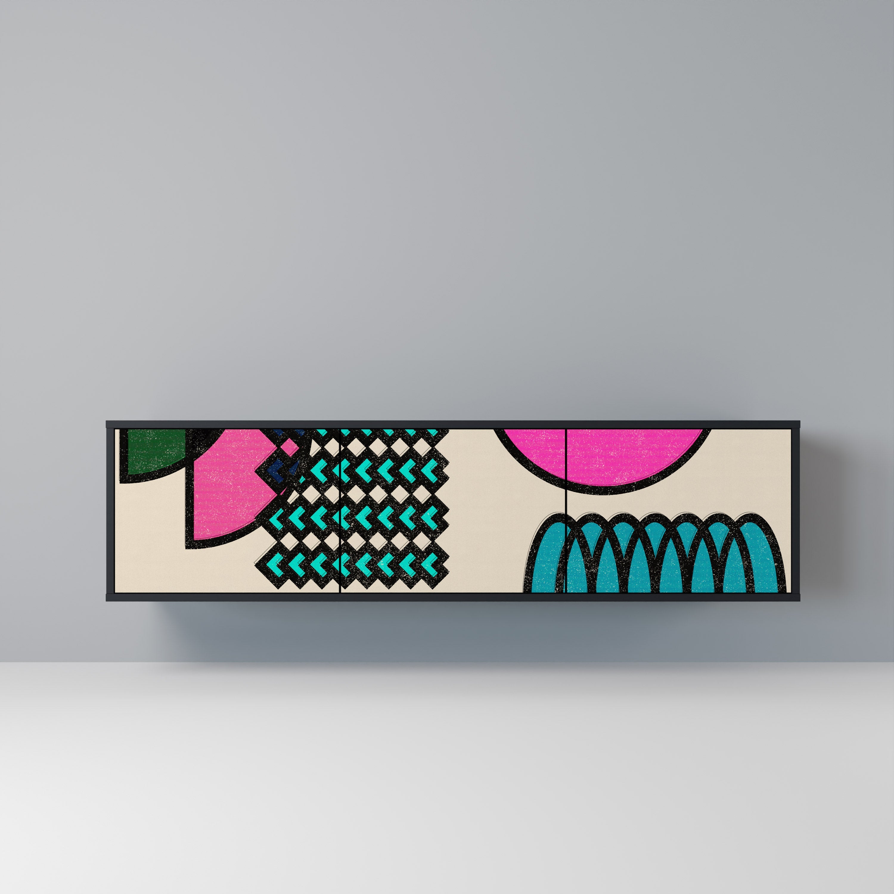 GEOMETRIC RHAPSODY Móvel de TV com 3 Portas em Acabamento Preto