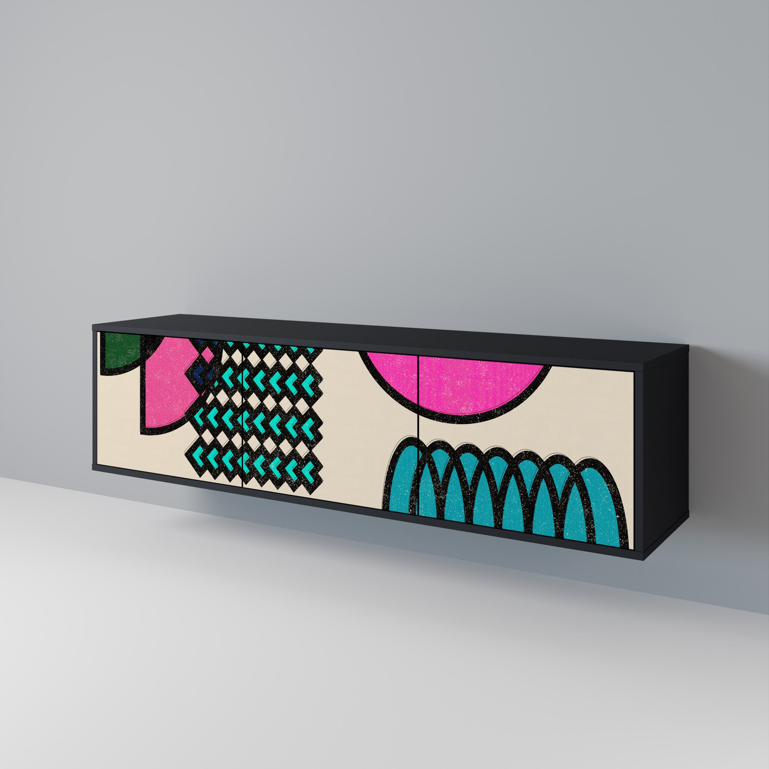 GEOMETRIC RHAPSODY 3-Door TV Stand in Black Finish