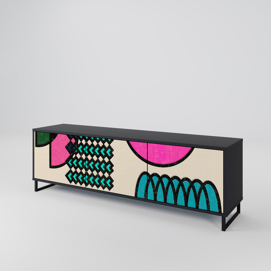 GEOMETRIC RHAPSODY 3-Door TV Stand in Black Finish