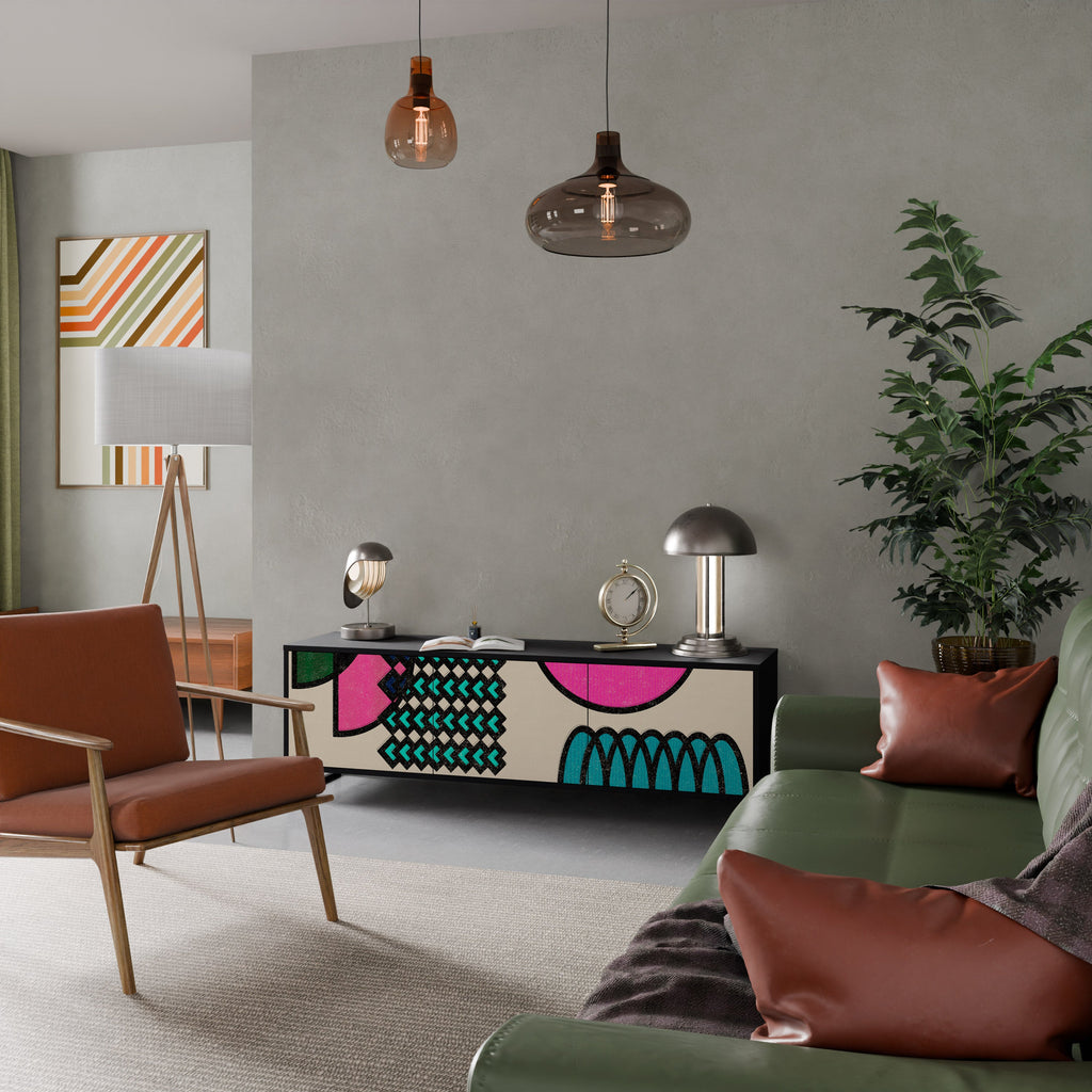 GEOMETRIC RHAPSODY 3-Door TV Stand in Black Finish