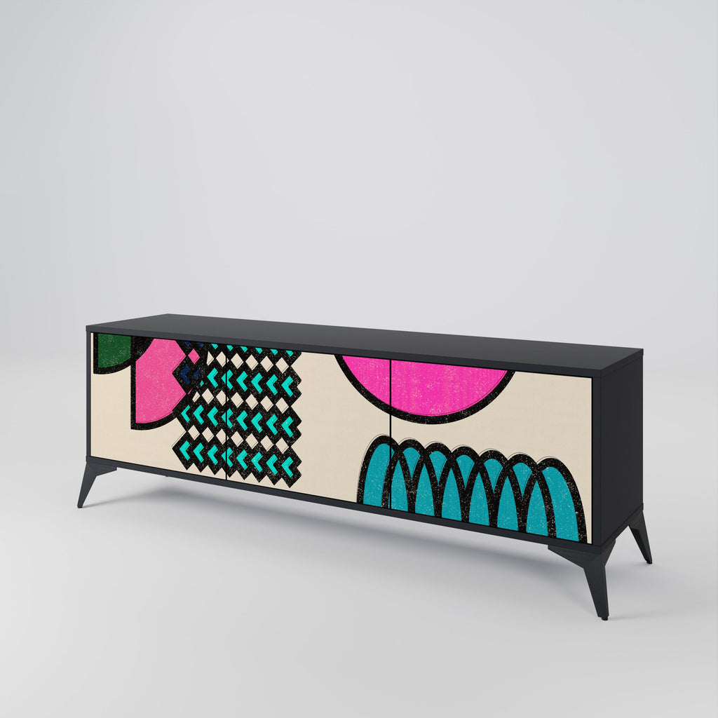 GEOMETRIC RHAPSODY 3-Door TV Stand in Black Finish