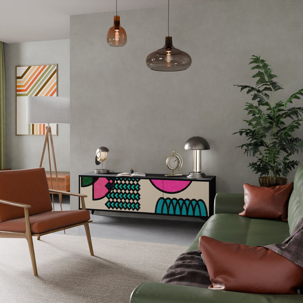 GEOMETRIC RHAPSODY 3-Door TV Stand in Black Finish