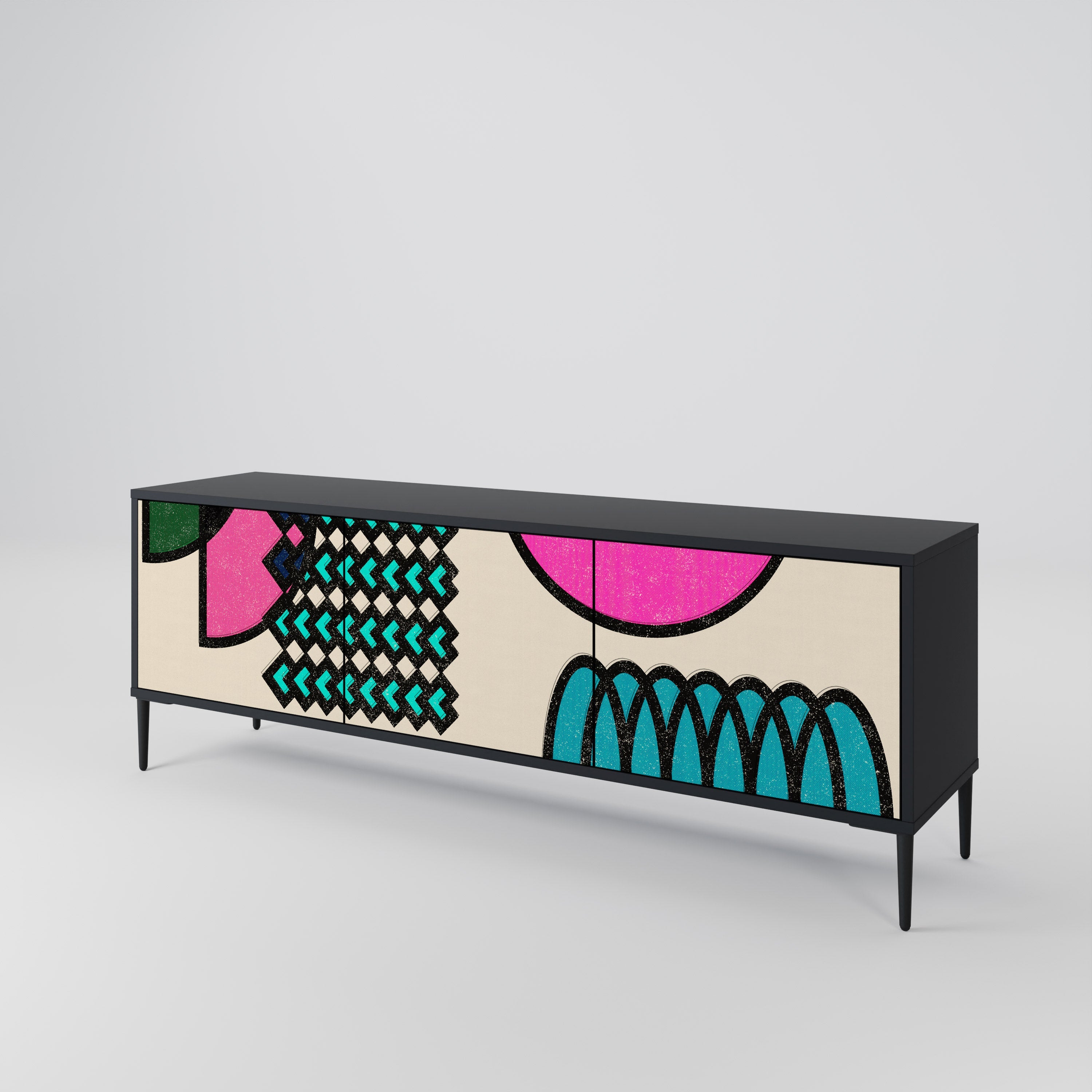 GEOMETRIC RHAPSODY Móvel de TV com 3 Portas em Acabamento Preto