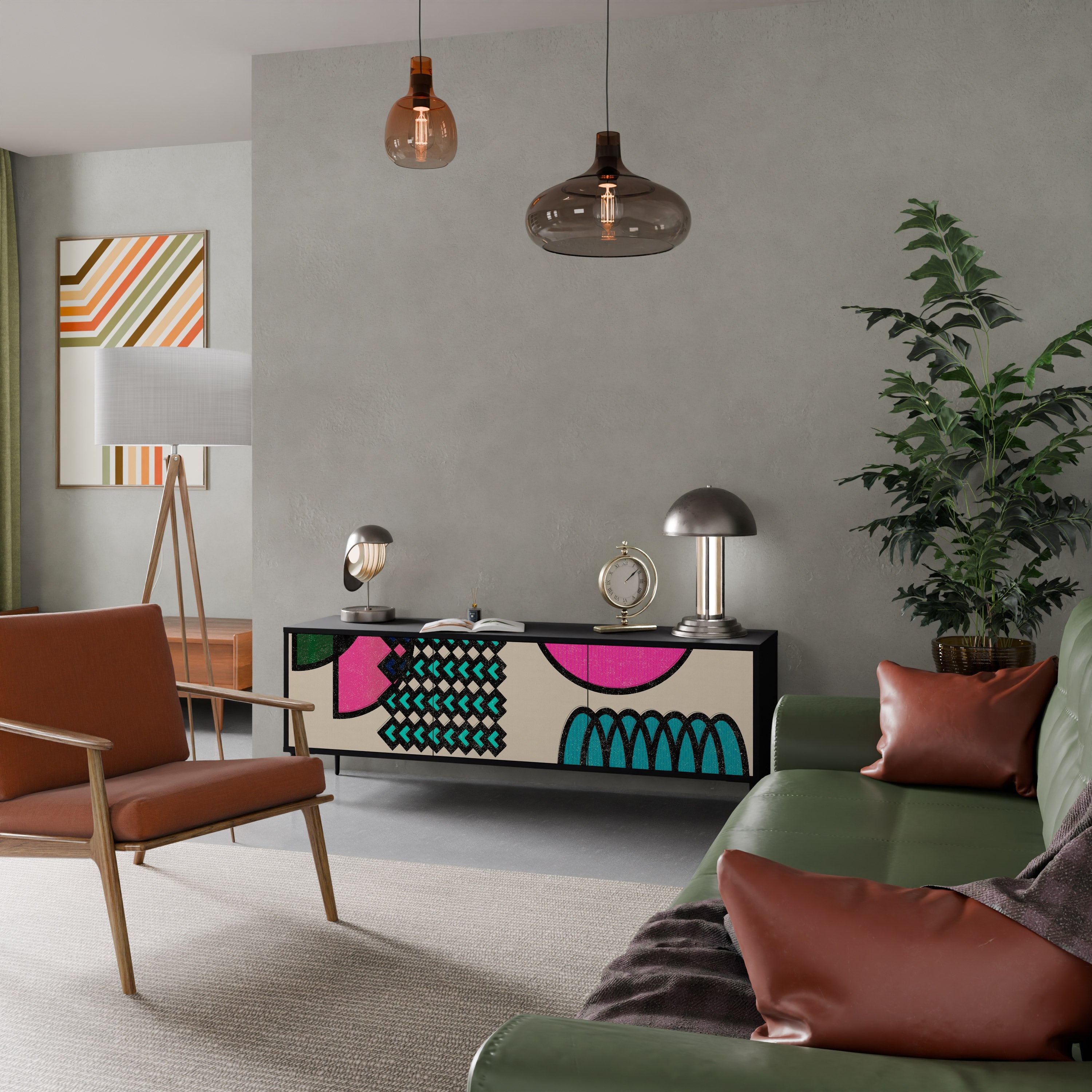 GEOMETRIC RHAPSODY Móvel de TV com 3 Portas em Acabamento Preto