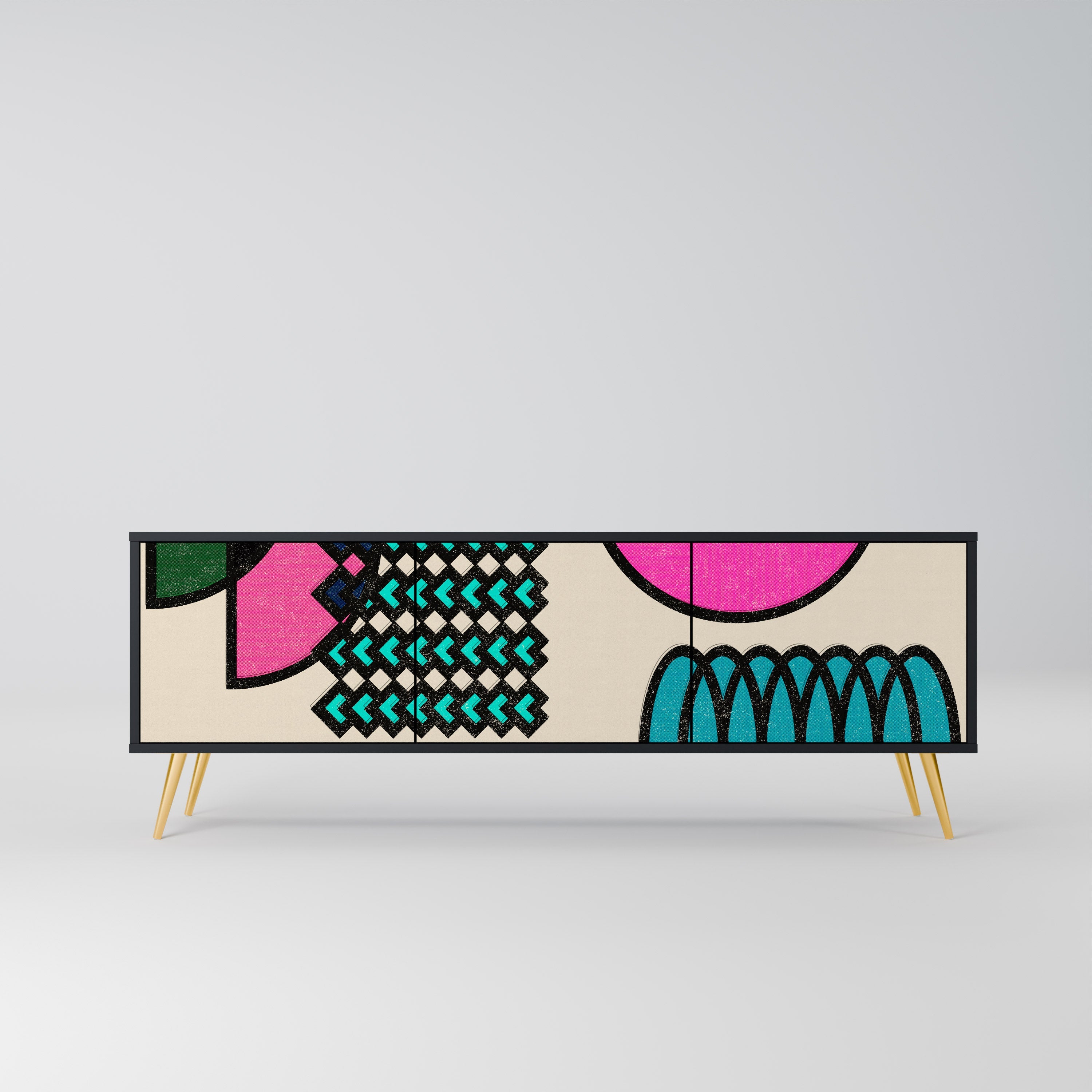 GEOMETRIC RHAPSODY Móvel de TV com 3 Portas em Acabamento Preto