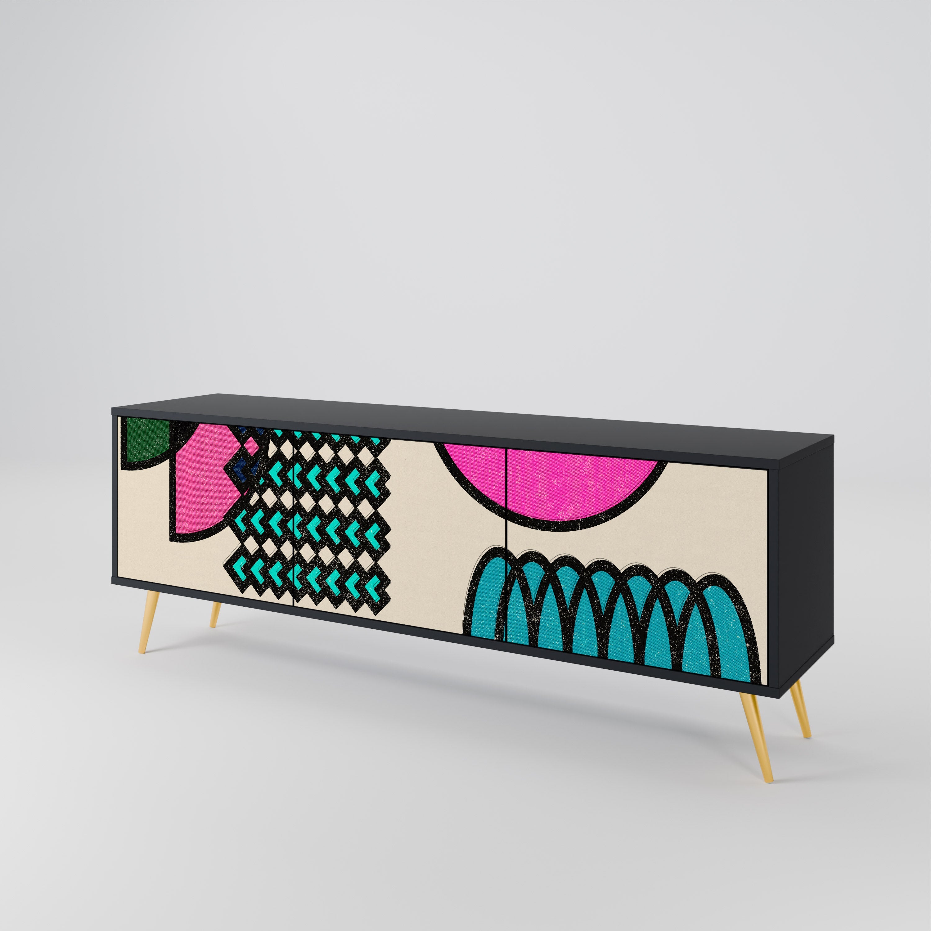 GEOMETRIC RHAPSODY 3-Door TV Stand in Black Finish