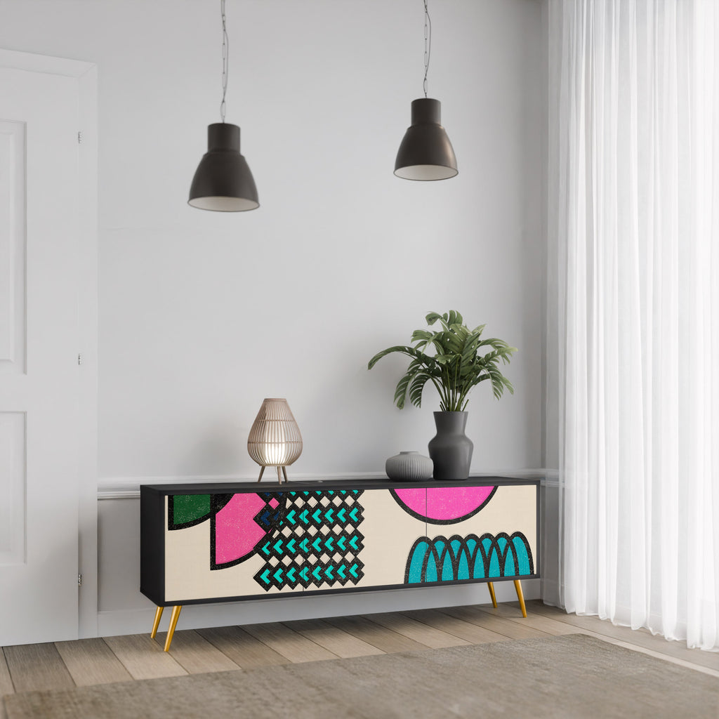 GEOMETRIC RHAPSODY 3-Door TV Stand in Black Finish