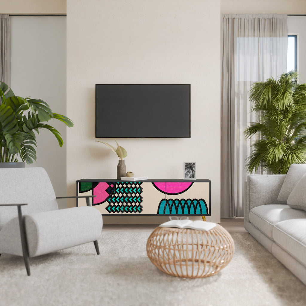 GEOMETRIC RHAPSODY 3-Door TV Stand in Black Finish