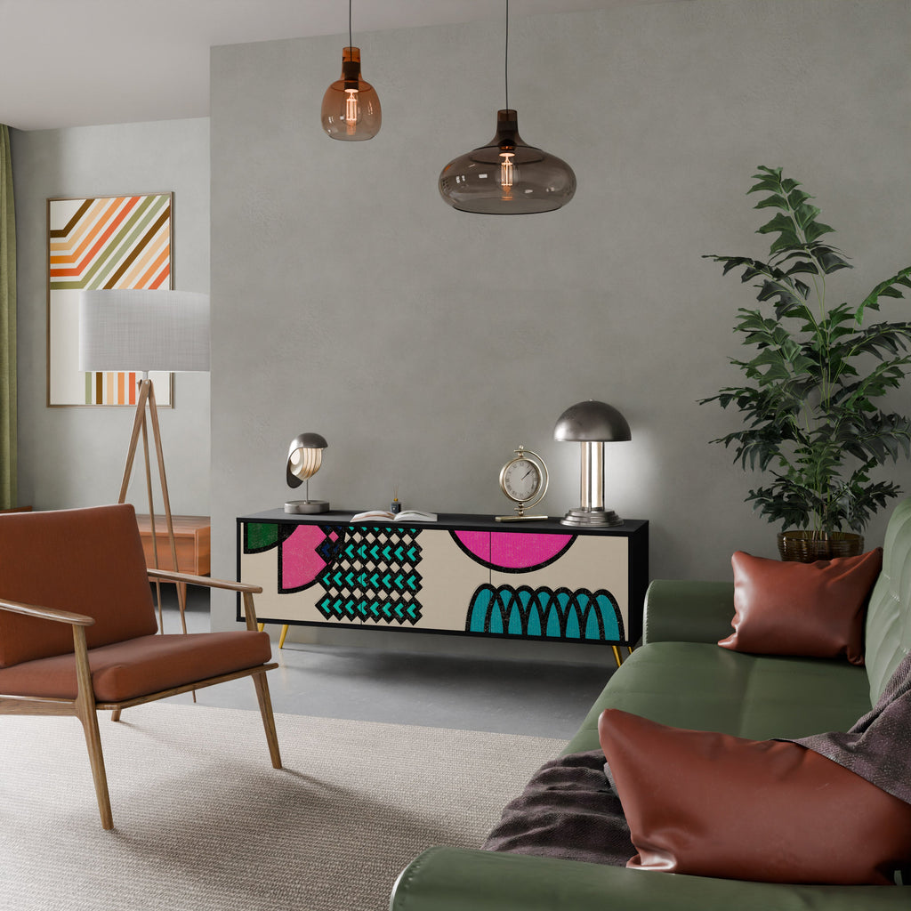 GEOMETRIC RHAPSODY 3-Door TV Stand in Black Finish