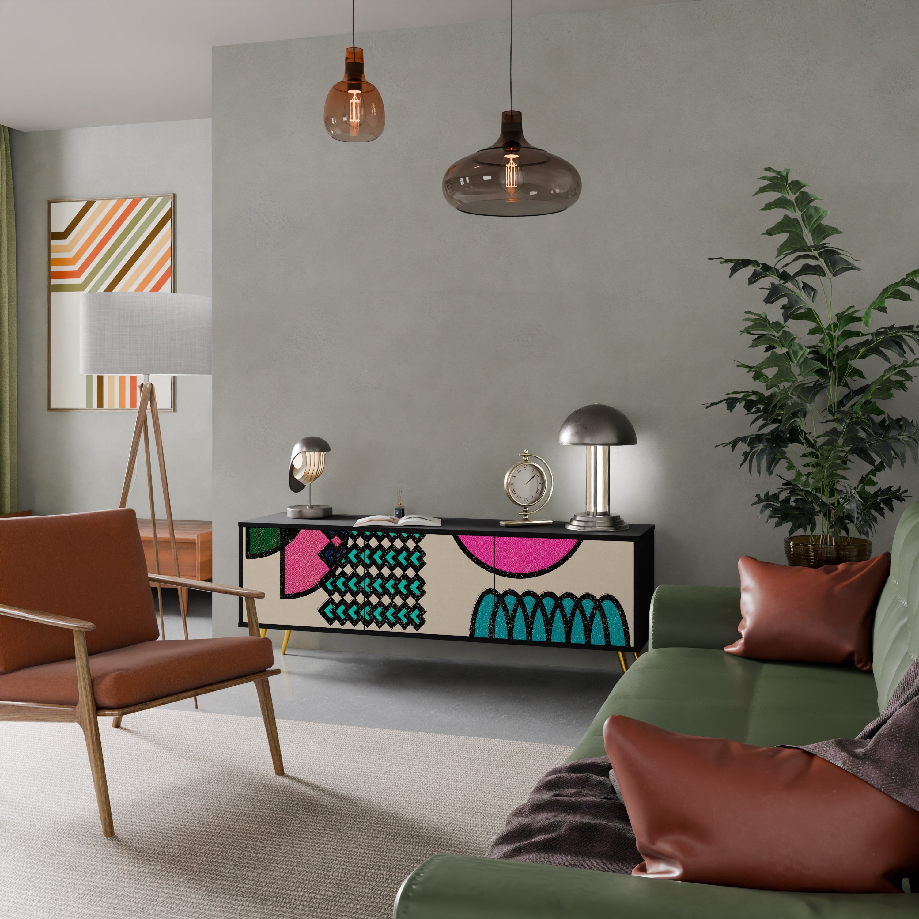 GEOMETRIC RHAPSODY 3-Door TV Stand in Black Finish