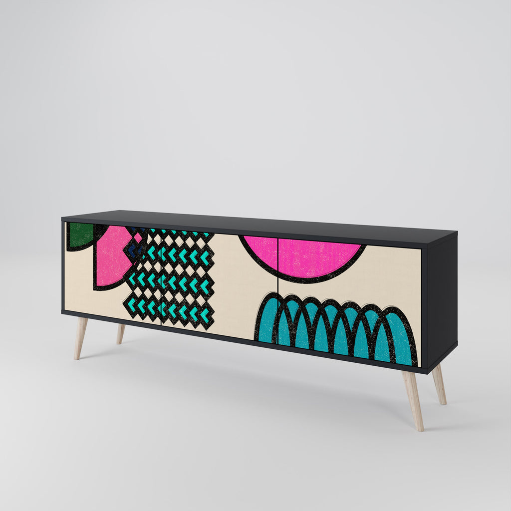 GEOMETRIC RHAPSODY 3-Door TV Stand in Black Finish