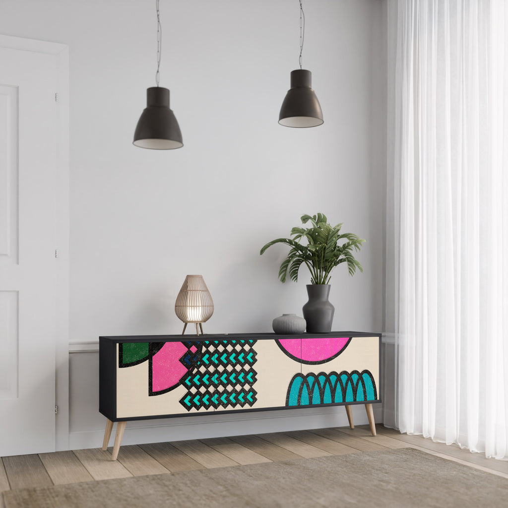 GEOMETRIC RHAPSODY 3-Door TV Stand in Black Finish