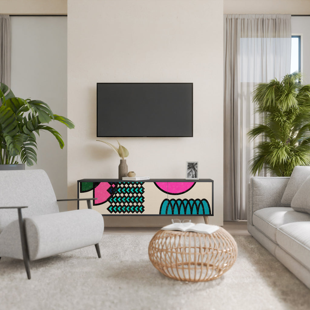 GEOMETRIC RHAPSODY 3-Door TV Stand in Black Finish