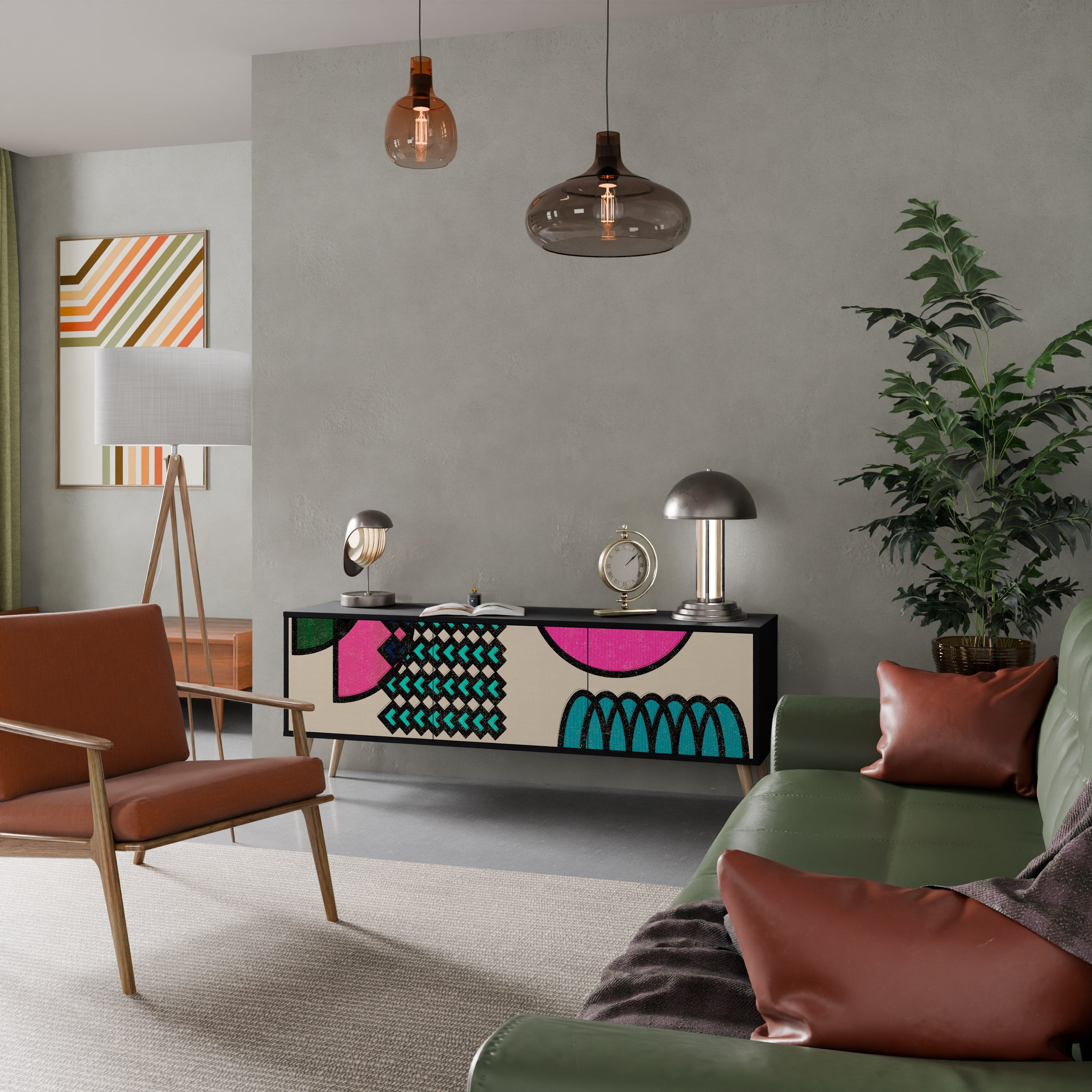 GEOMETRIC RHAPSODY 3-Door TV Stand in Black Finish